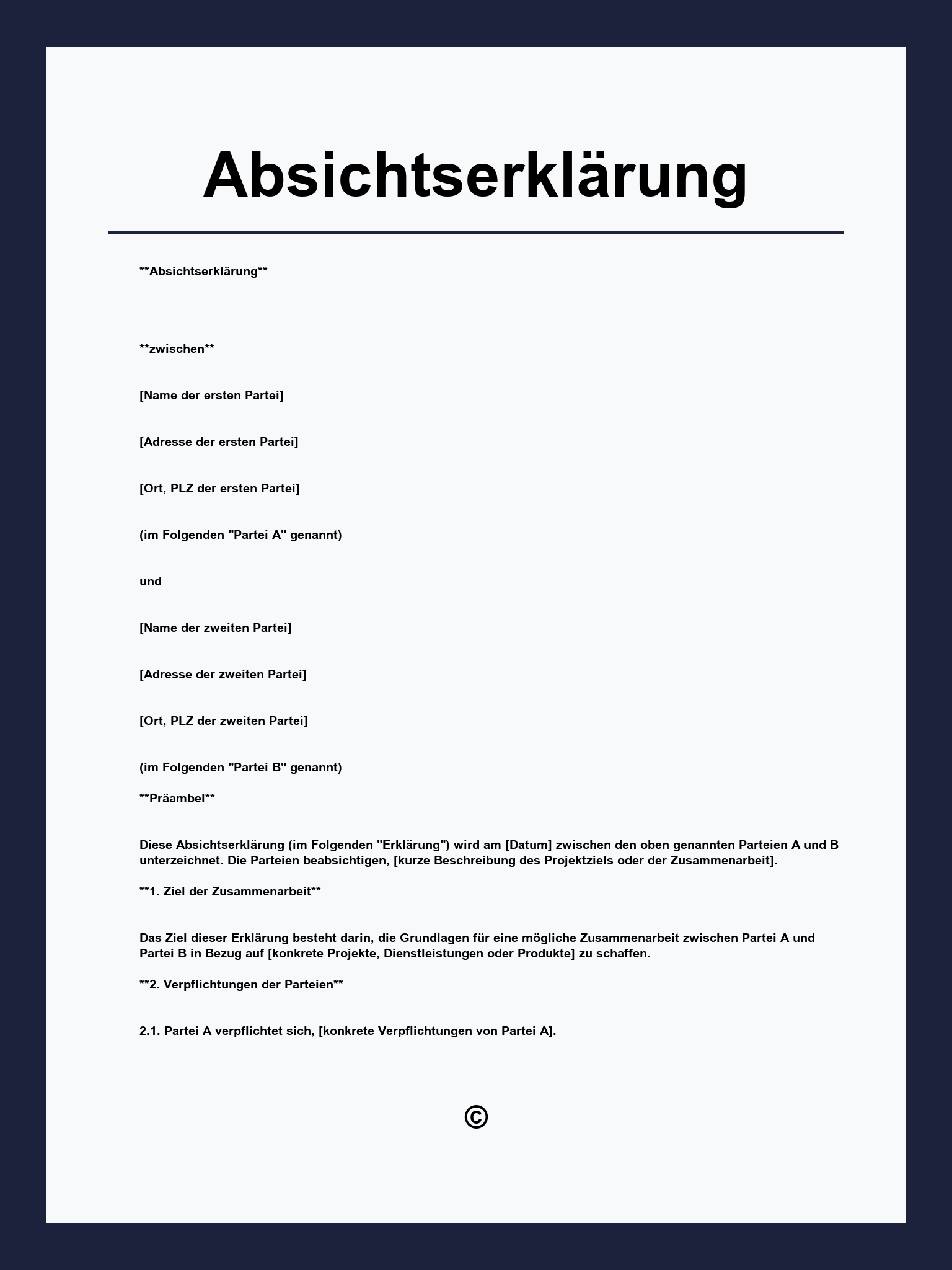 Absichtserklärung Vorlage