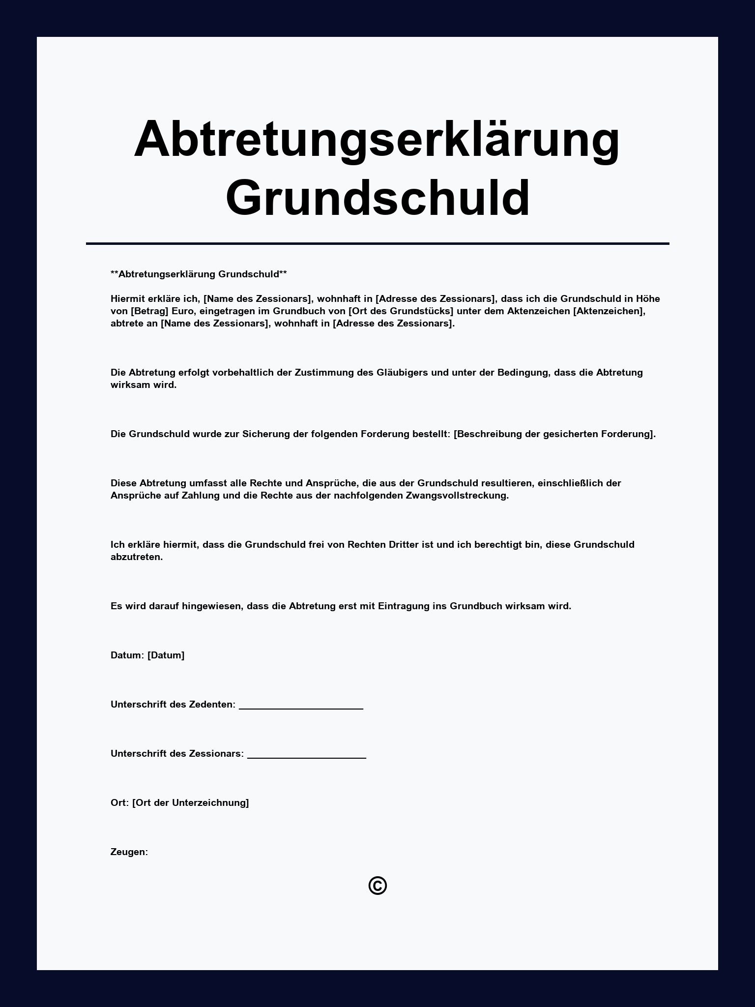 Abtretungserklärung Grundschuld Muster