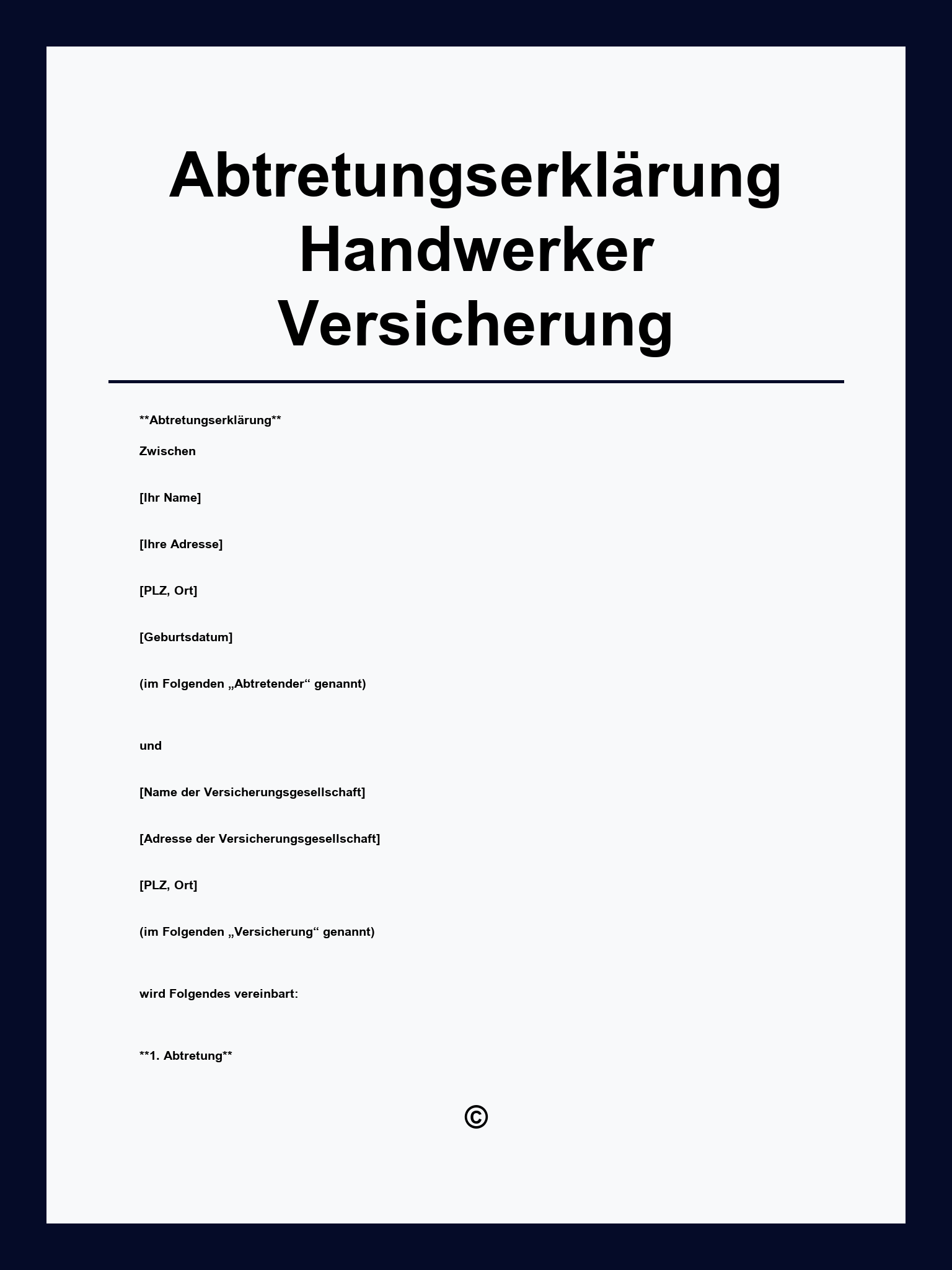 Abtretungserklärung Handwerker Versicherung