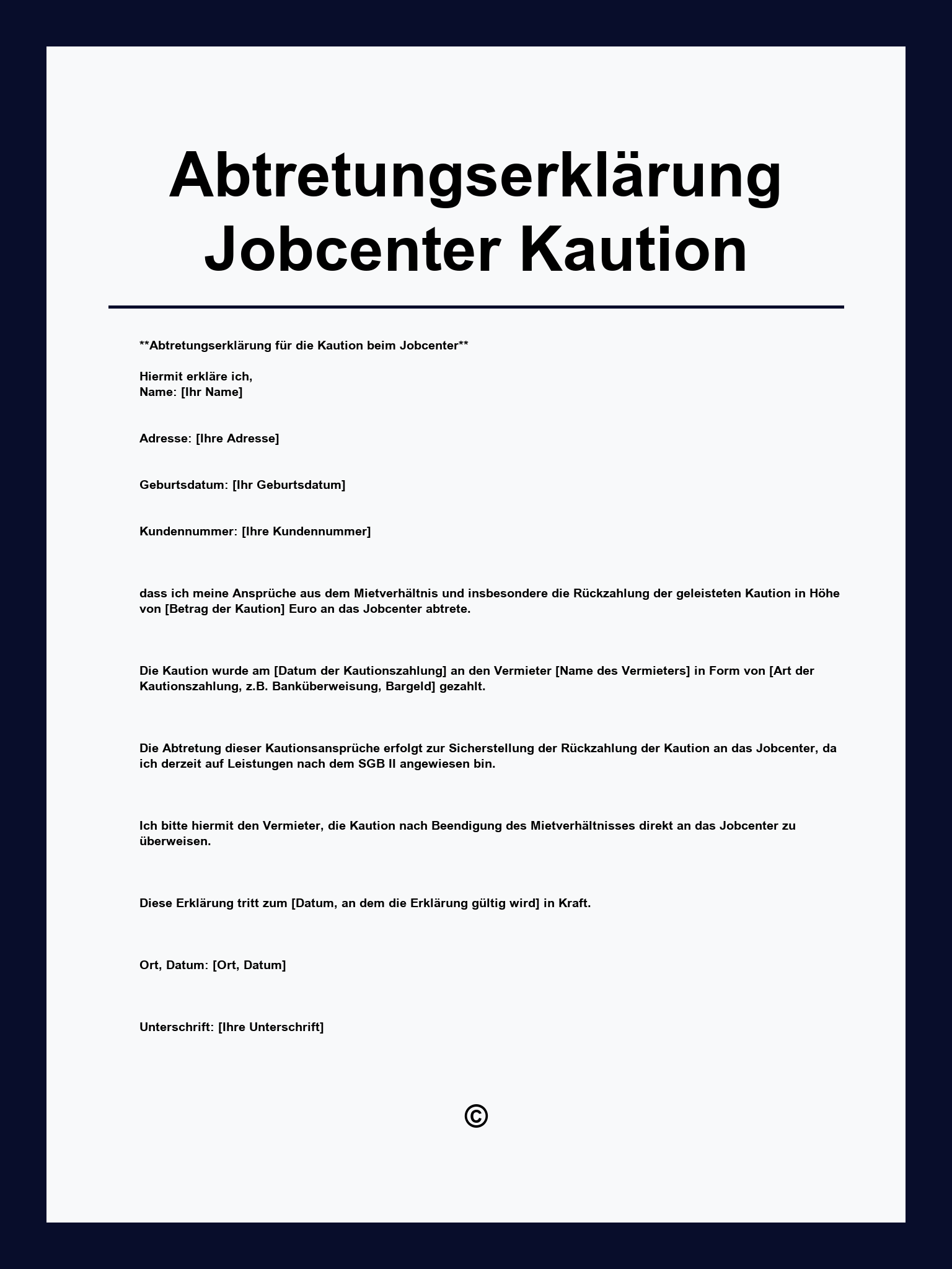 Abtretungserklärung Jobcenter Kaution