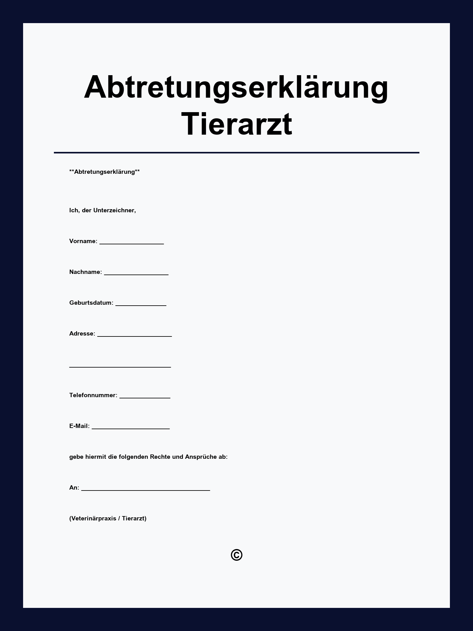Abtretungserklärung Tierarzt Muster