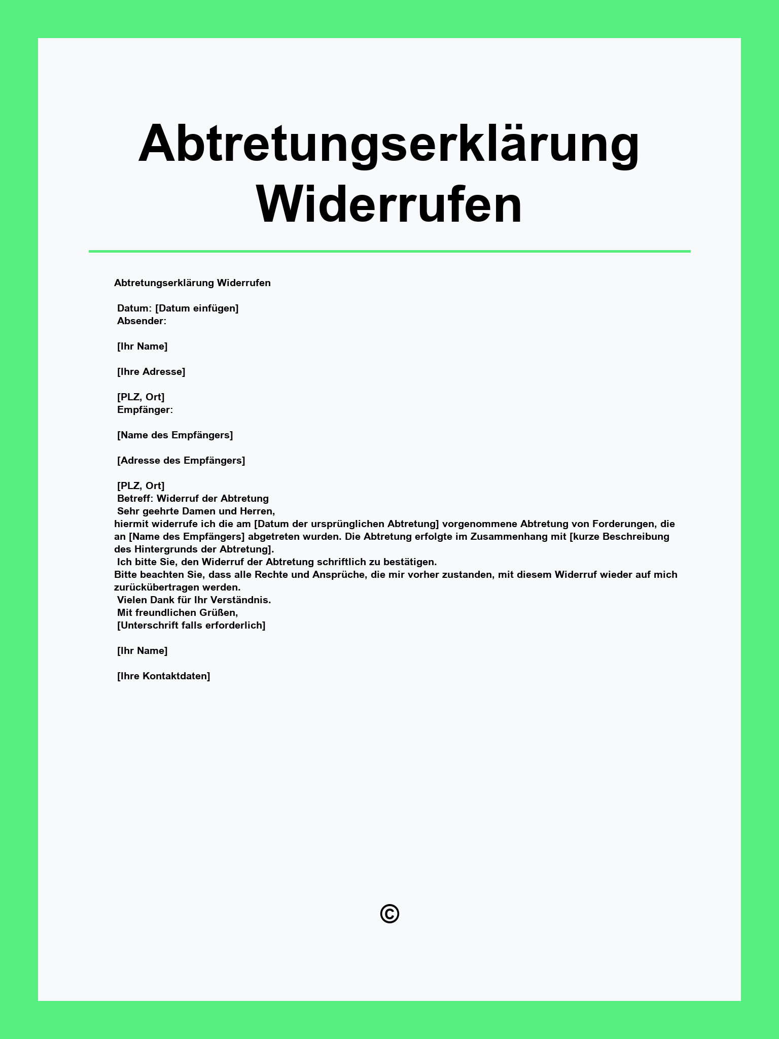 Abtretungserklärung Widerrufen Muster