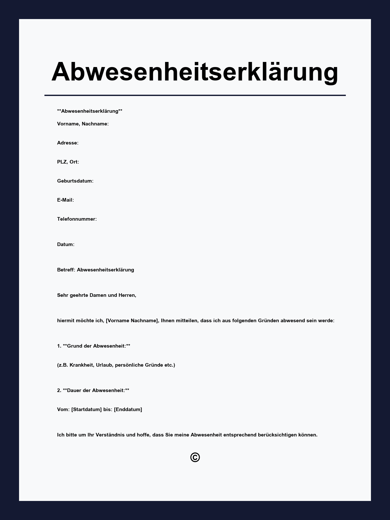 Abwesenheitserklärung