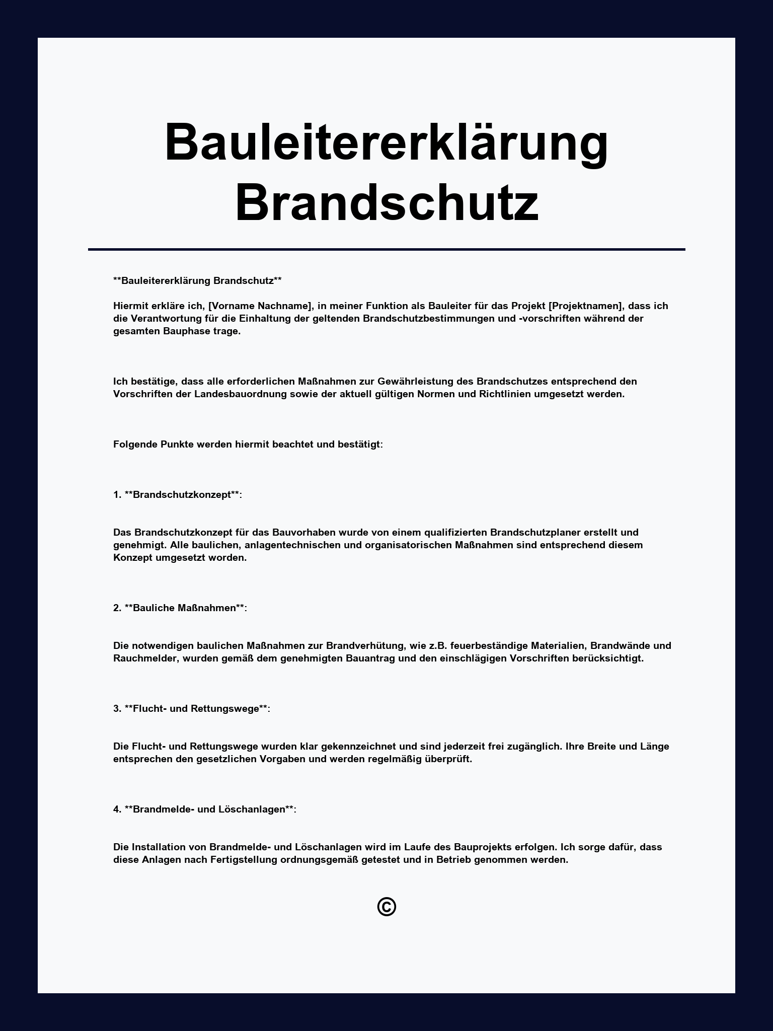 Bauleitererklärung Brandschutz
