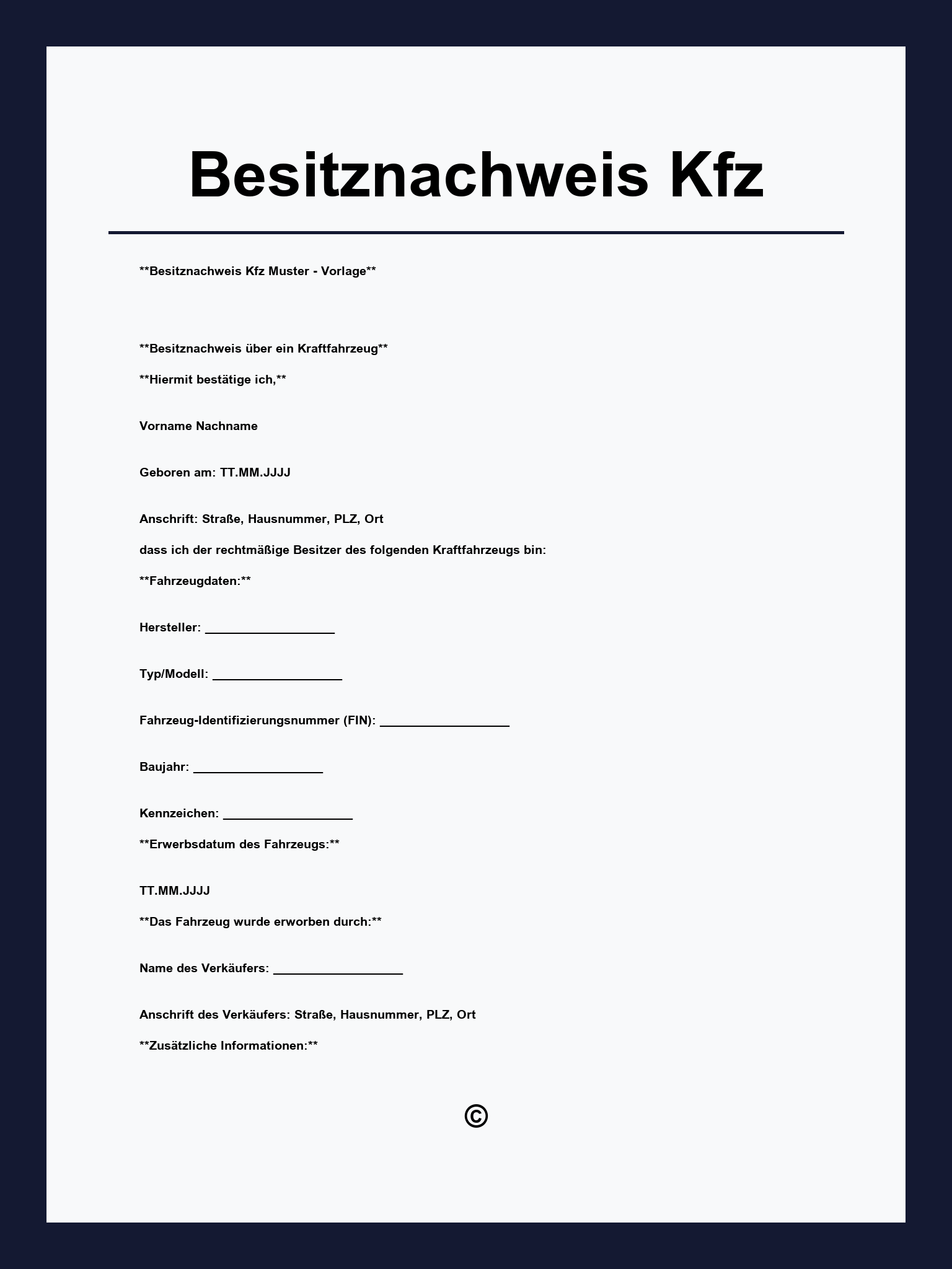 Besitznachweis Kfz Vorlage
