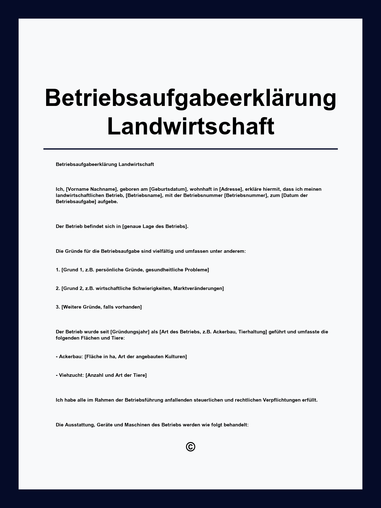 Betriebsaufgabeerklärung Landwirtschaft Muster