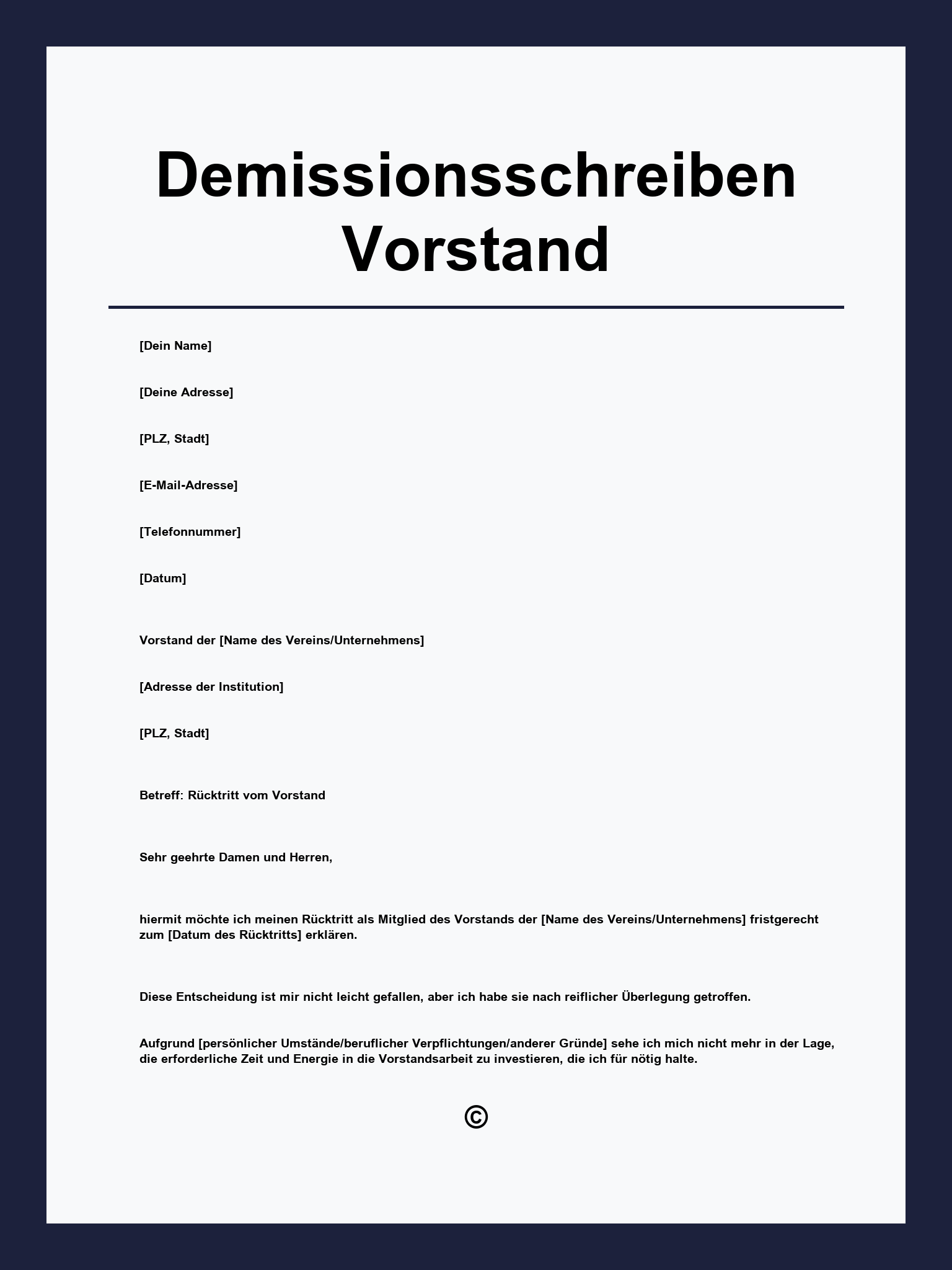 Demissionsschreiben Vorstand Vorlage