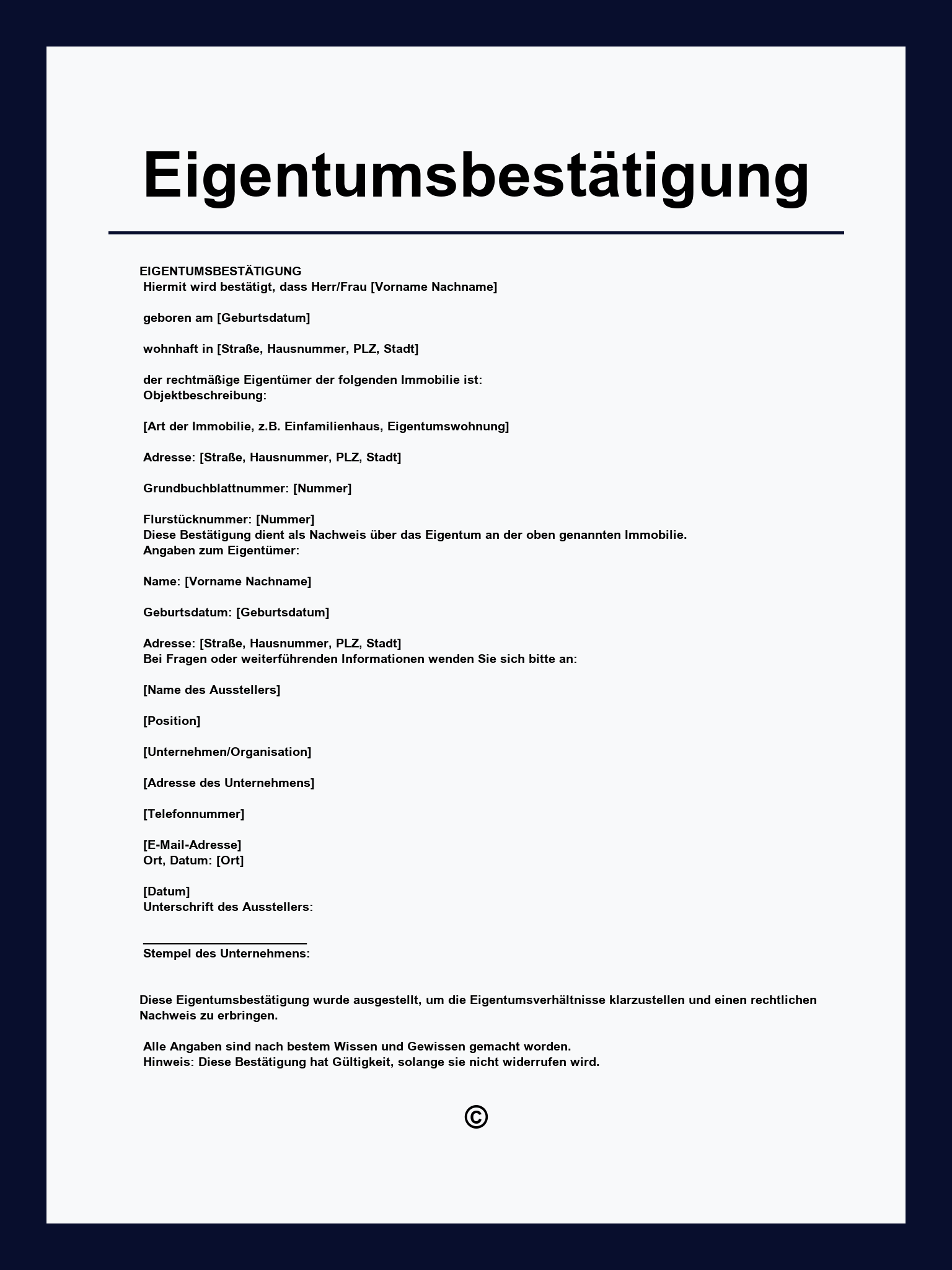 Eigentumsbestätigung Vorlage