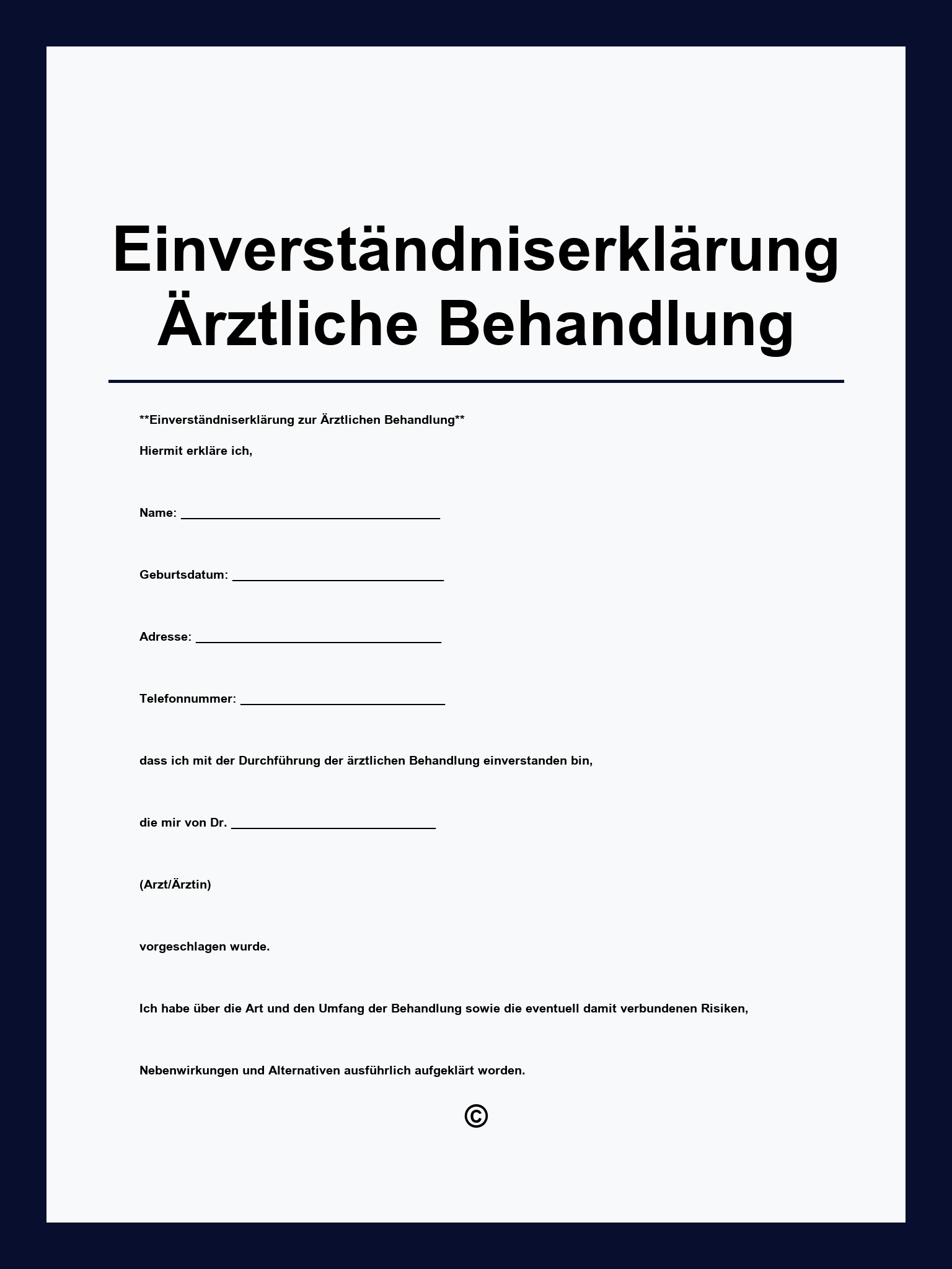 Einverständniserklärung Ärztliche Behandlung Muster
