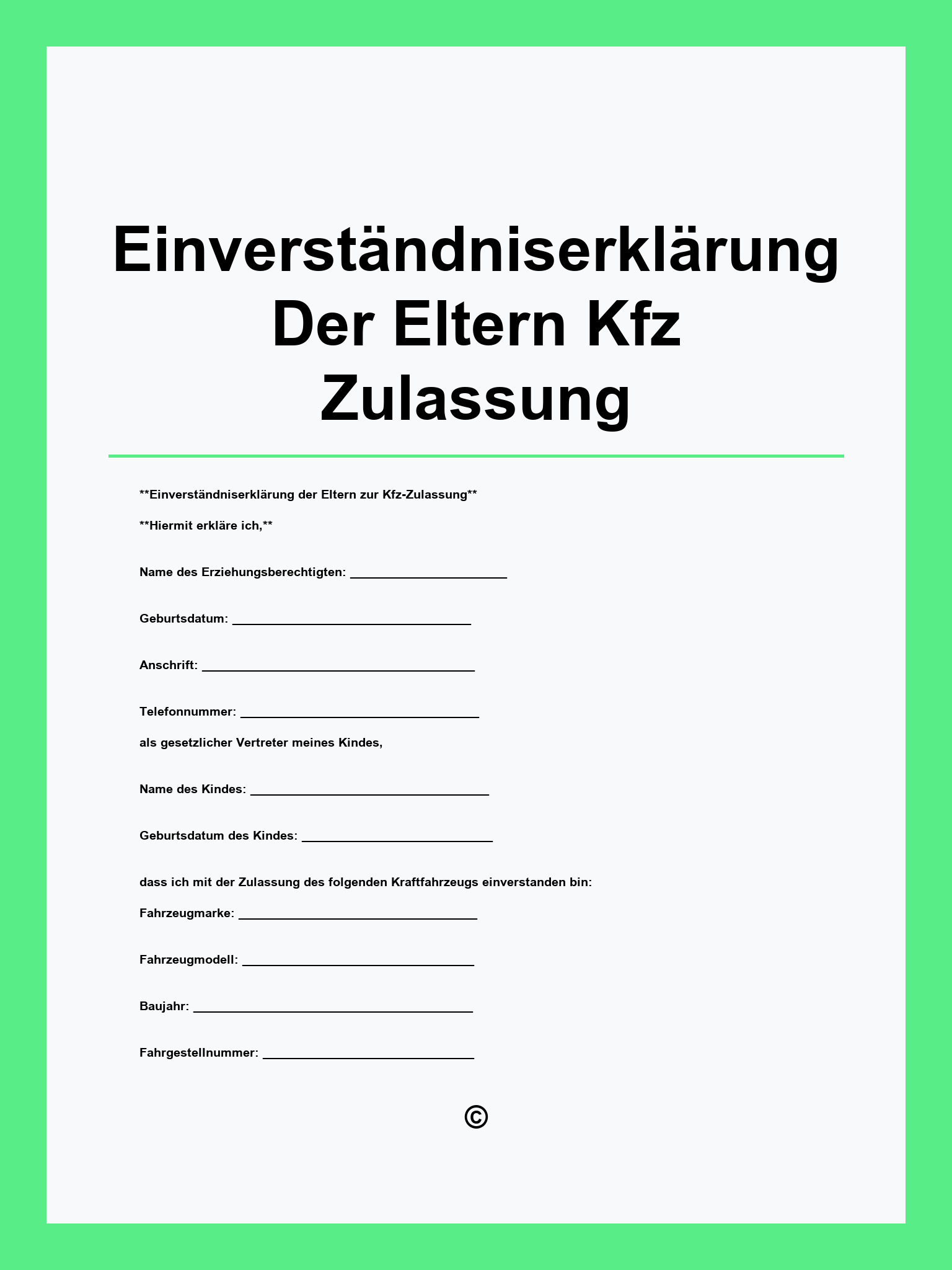 Einverständniserklärung Der Eltern Vorlage Kfz Zulassung