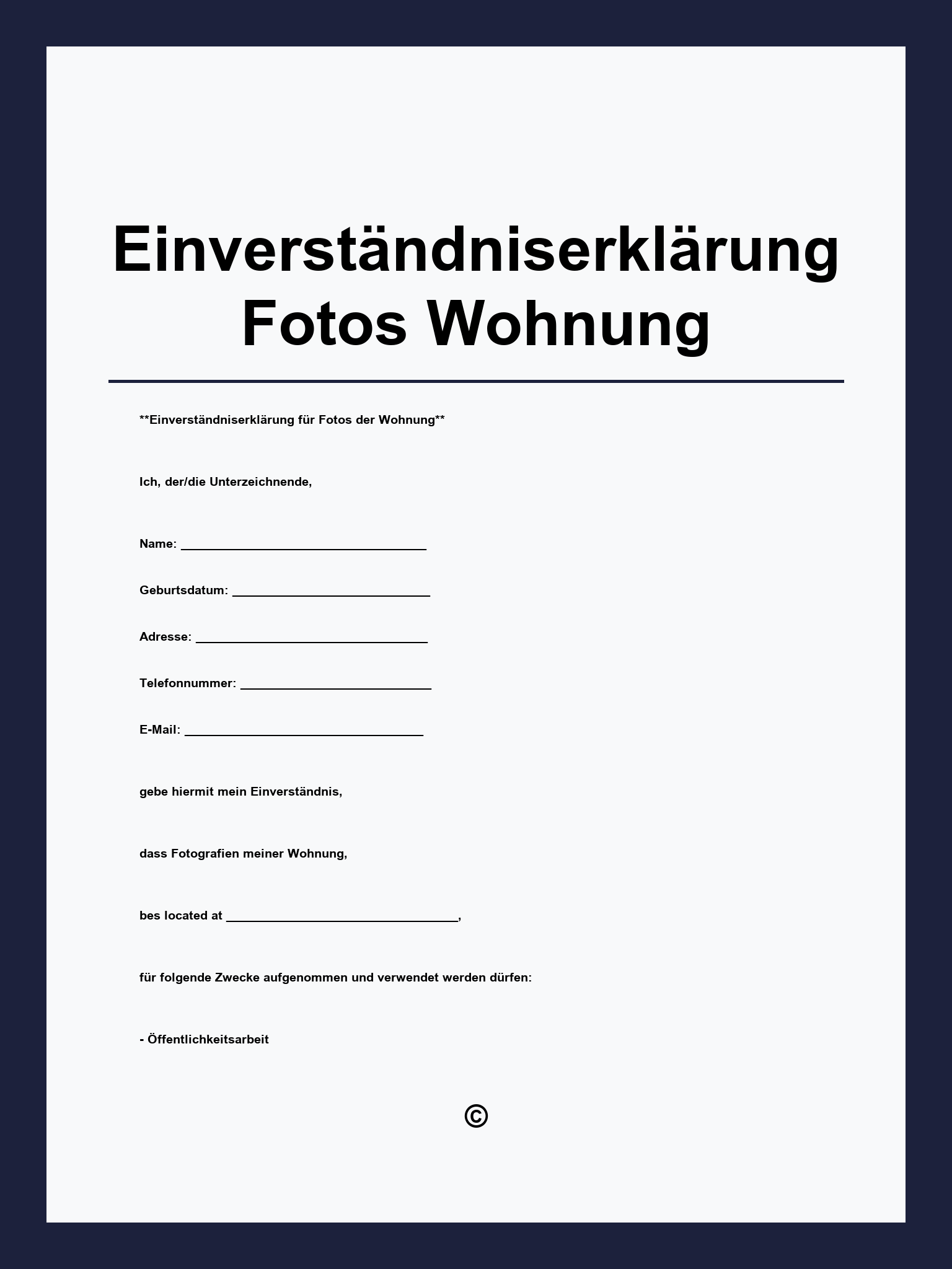 Einverständniserklärung Fotos Wohnung