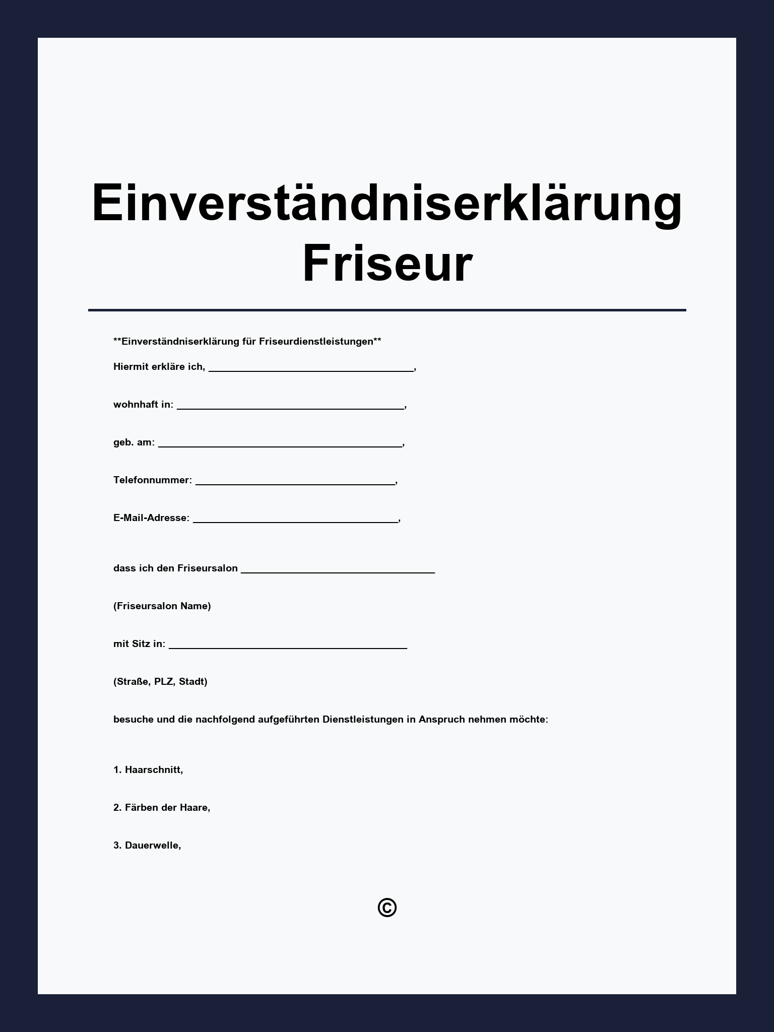 Einverständniserklärung Friseur Vorlage
