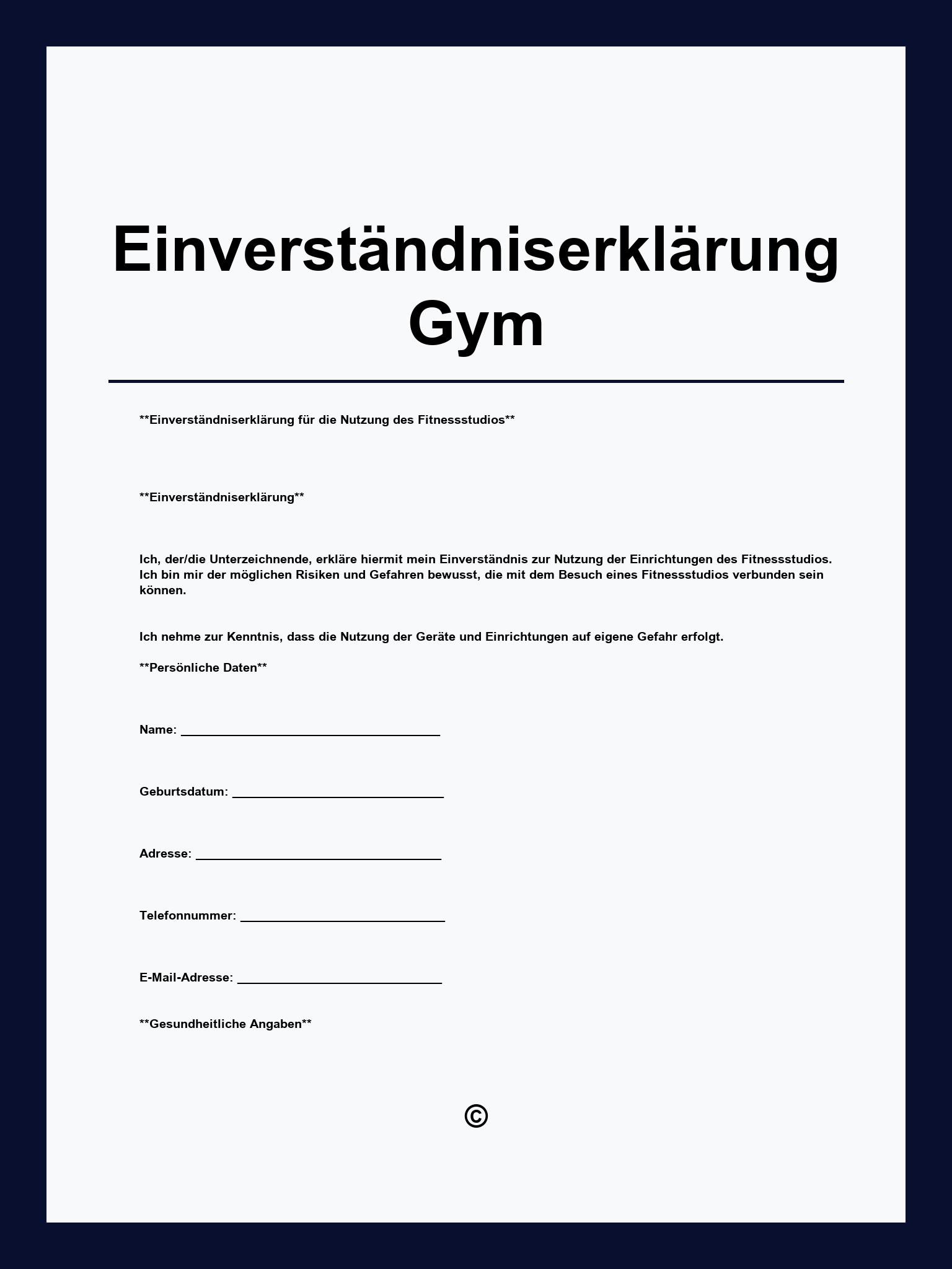 Einverständniserklärung Gym