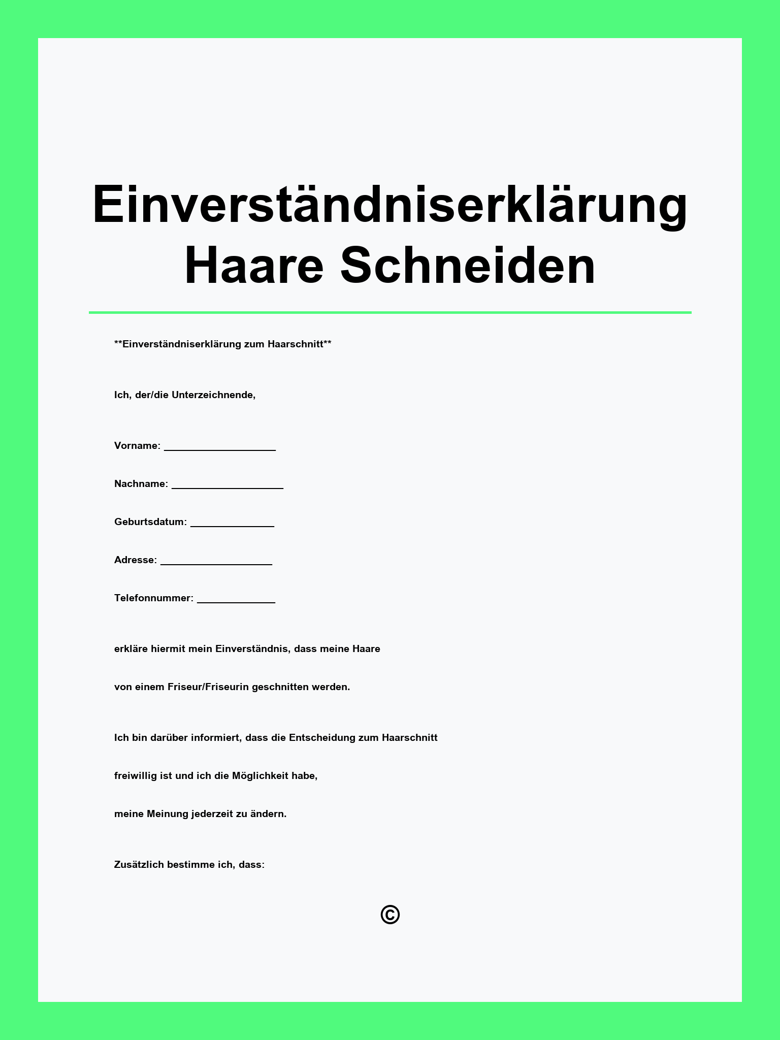 Einverständniserklärung Haare Schneiden