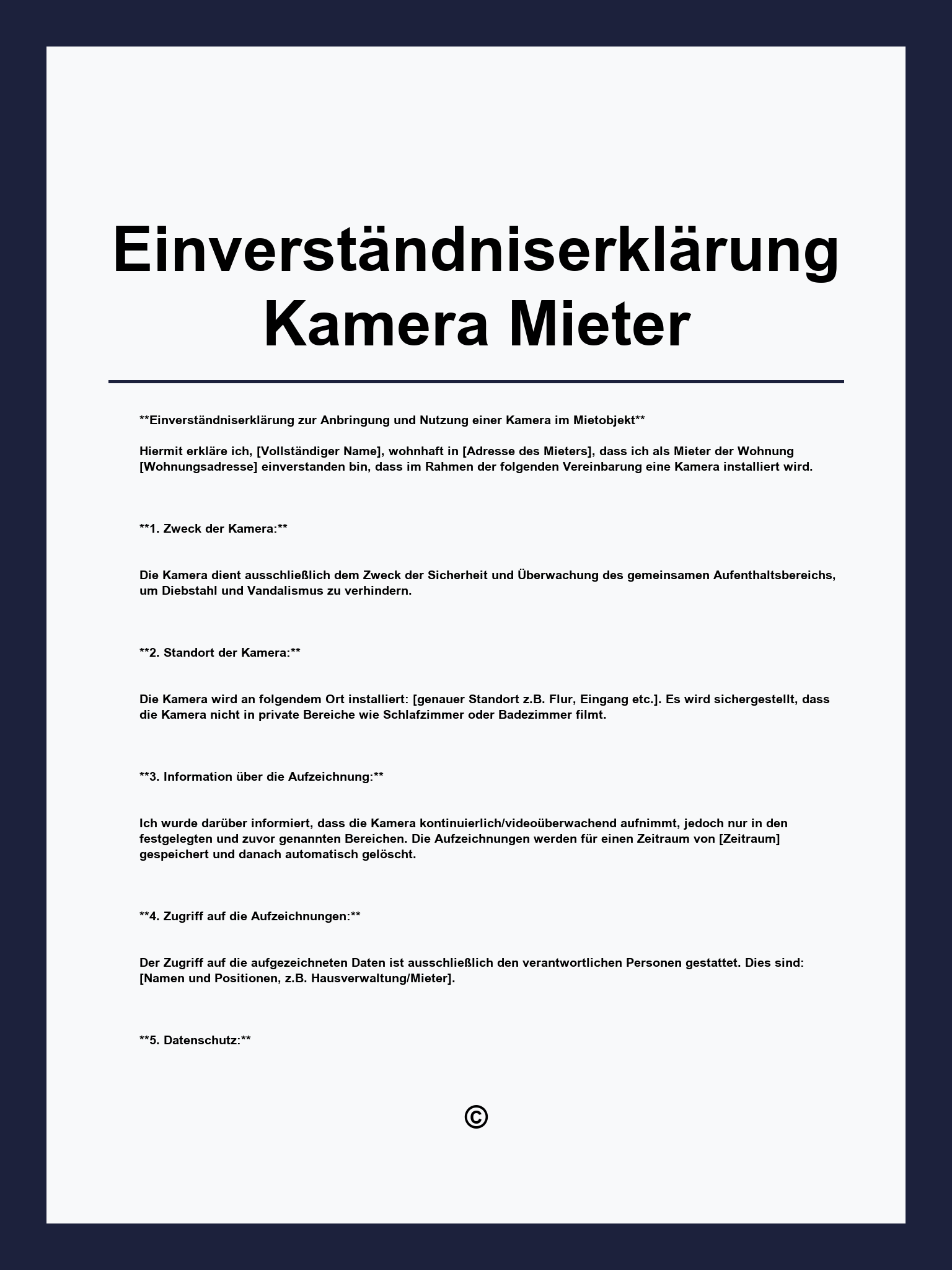 Einverständniserklärung Kamera Mieter