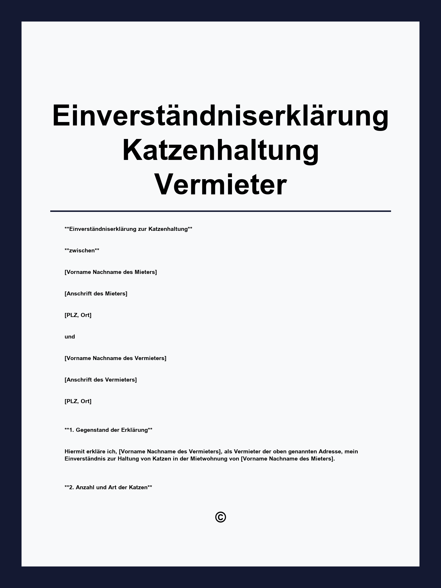 Einverständniserklärung Katzenhaltung Vordruck Vermieter
