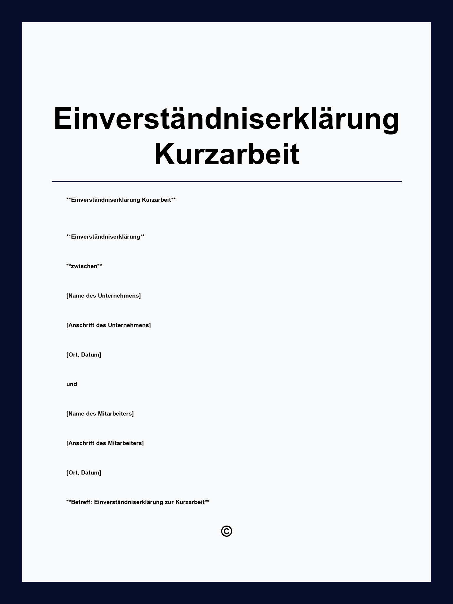 Einverständniserklärung Kurzarbeit Muster