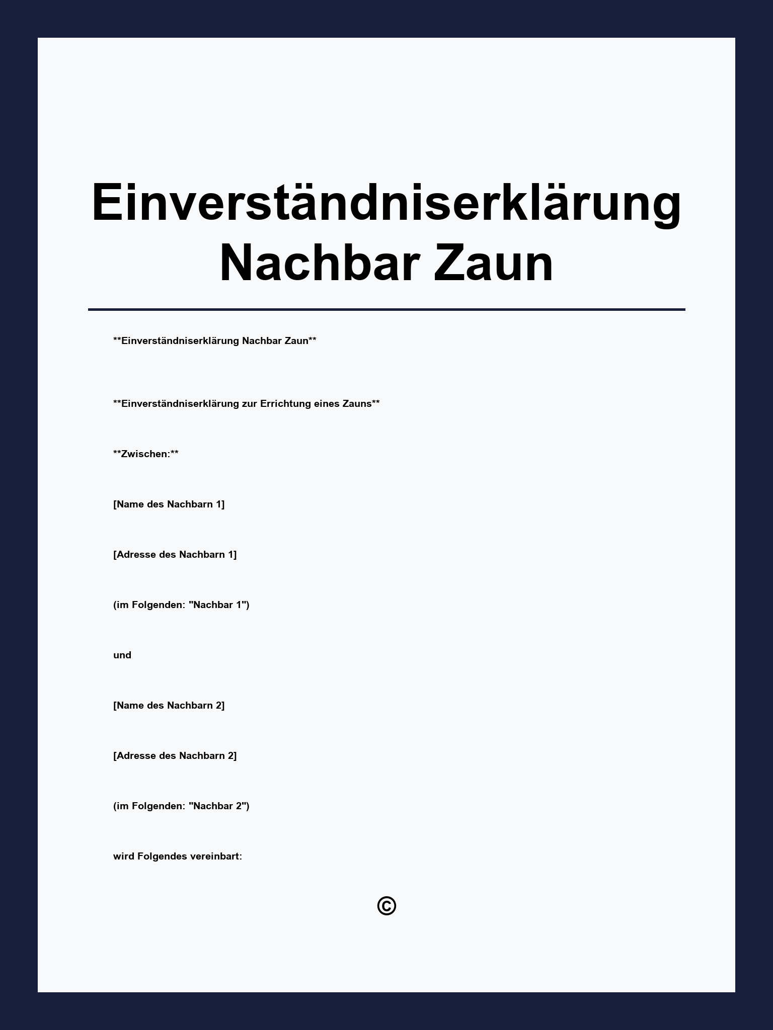 Einverständniserklärung Nachbar Zaun Vorlage