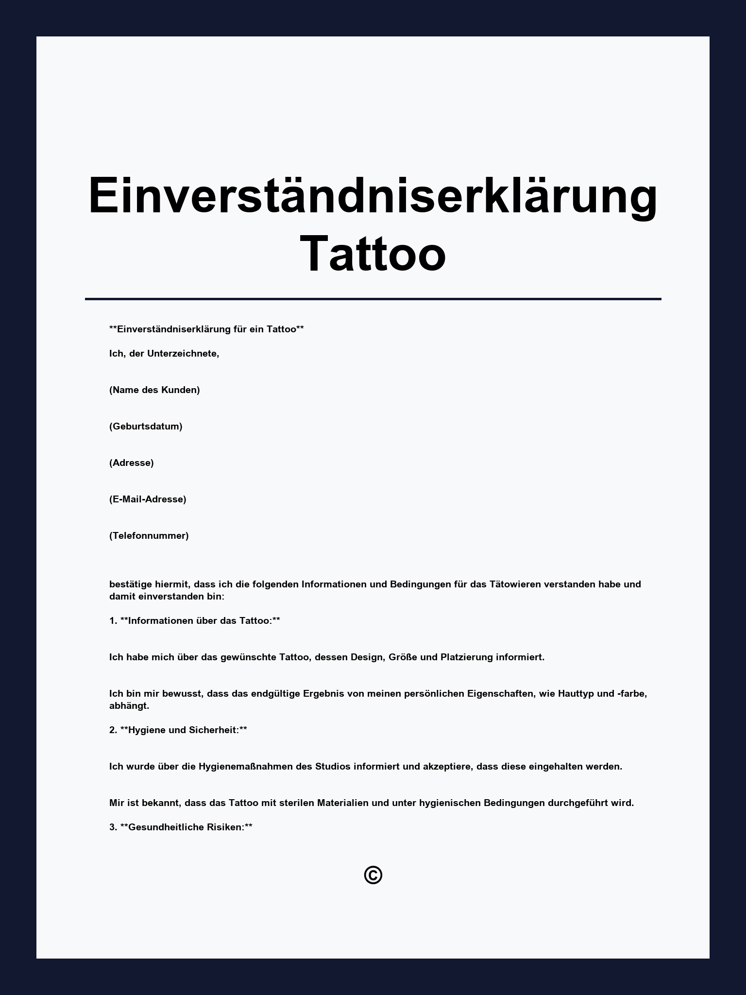 Einverständniserklärung Tattoo