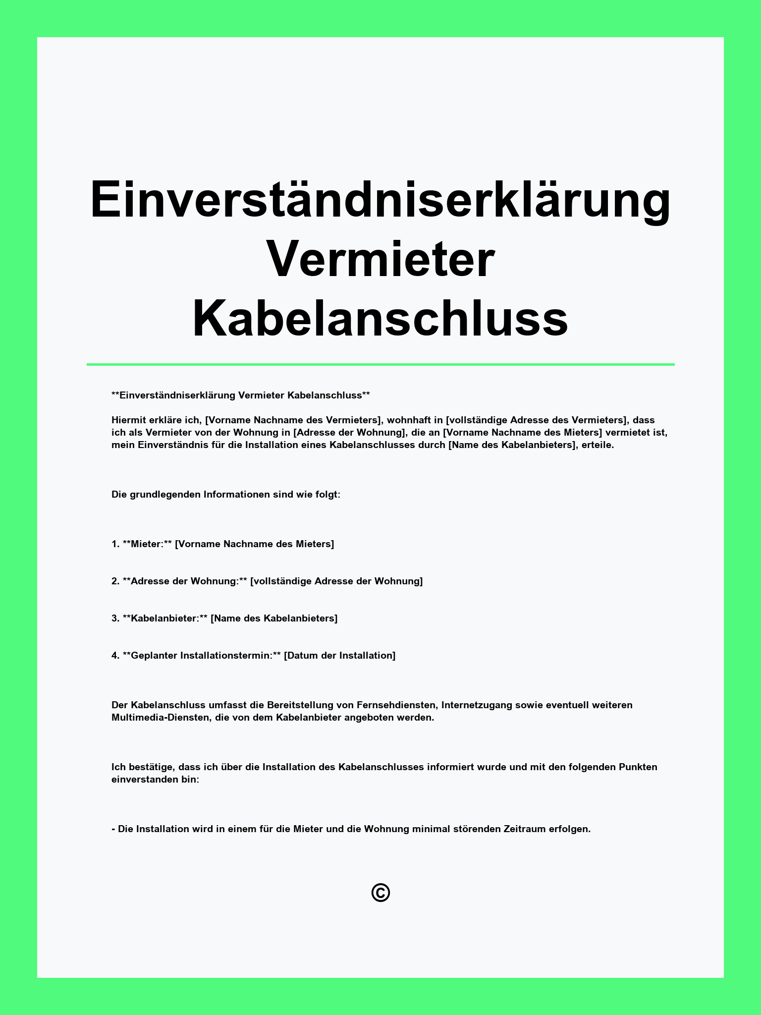 Einverständniserklärung Vermieter Kabelanschluss Muster