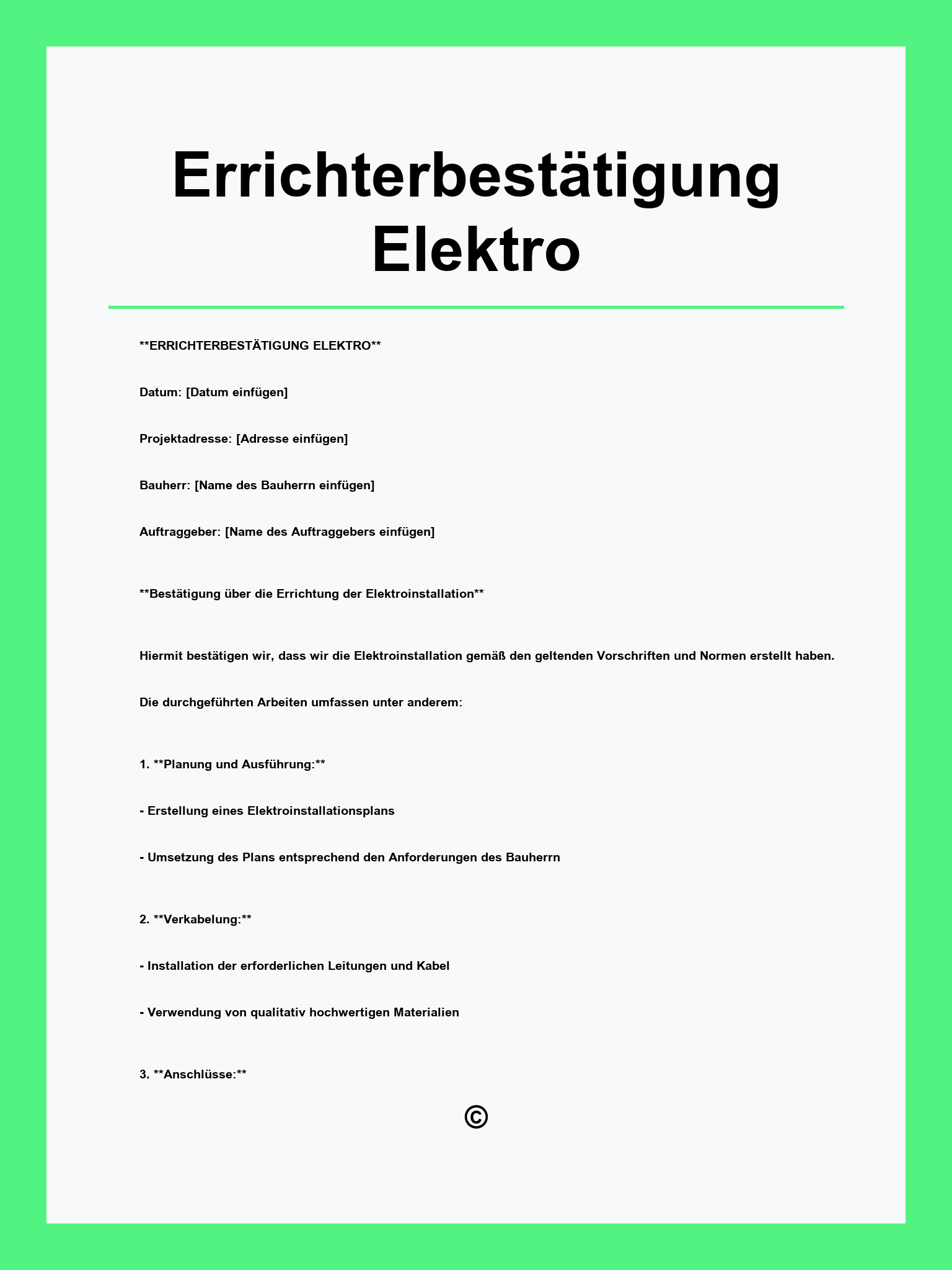 Errichterbestätigung Elektro