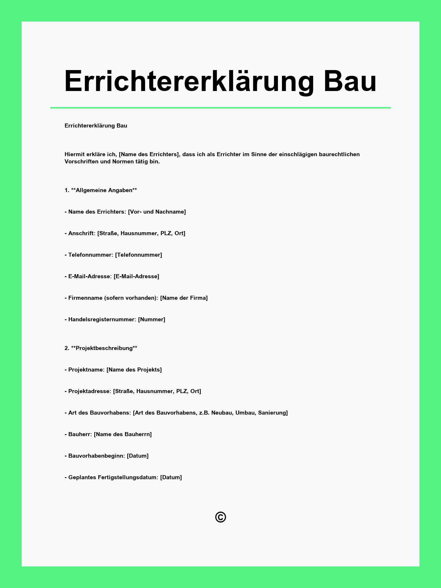 Errichtererklärung Bau
