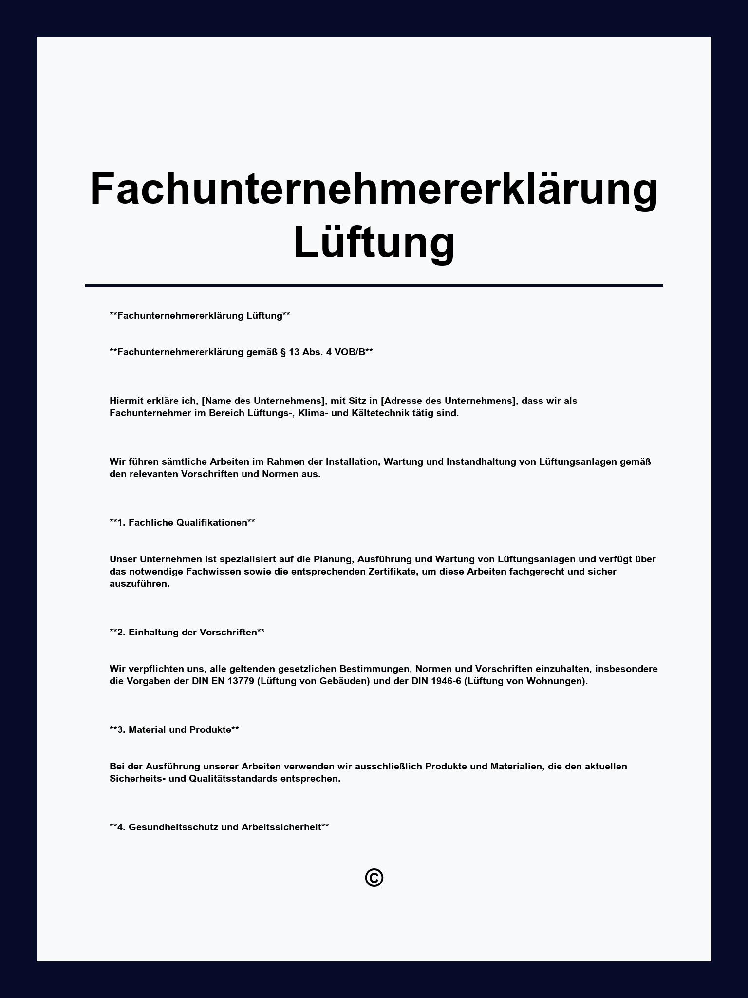 Fachunternehmererklärung Lüftung