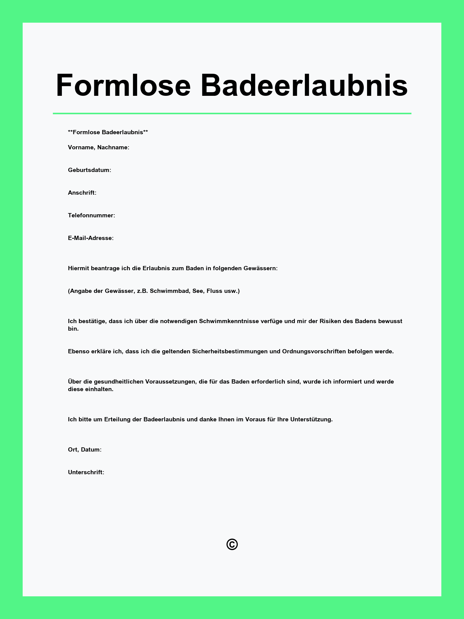 Formlose Badeerlaubnis