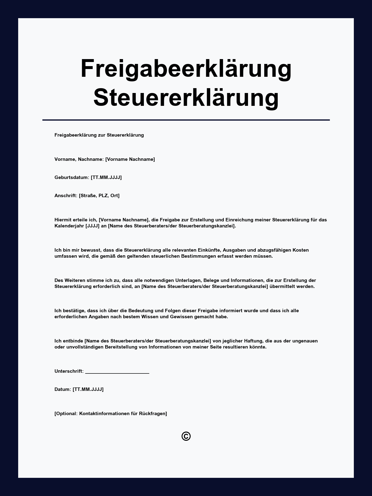 Freigabeerklärung Steuererklärung Muster
