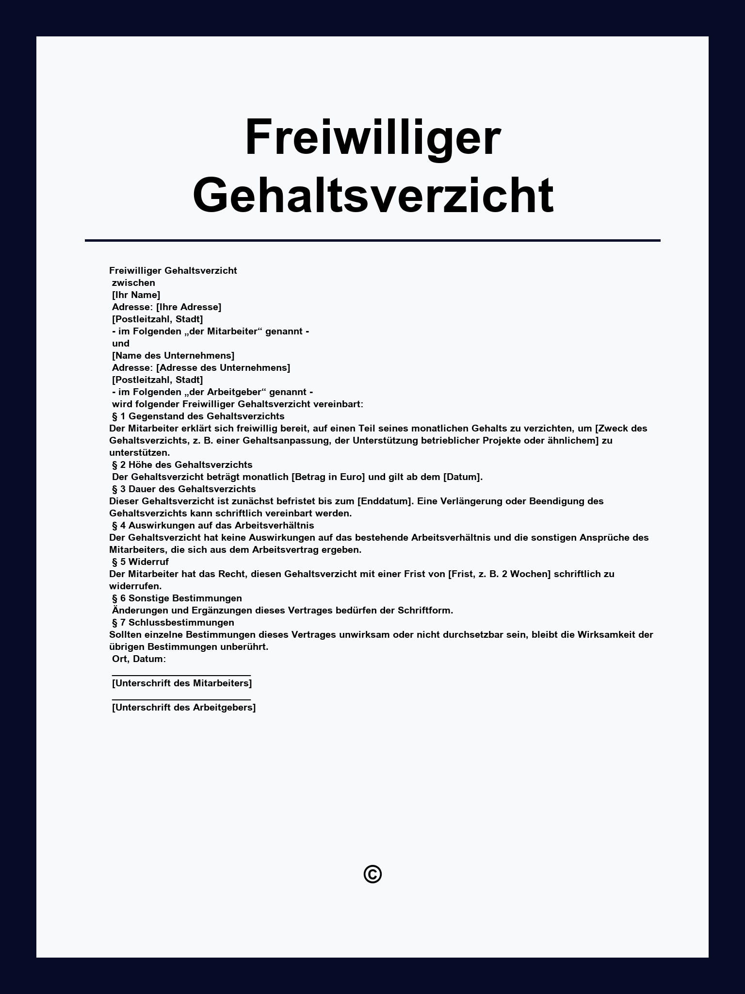Freiwilliger Gehaltsverzicht Muster
