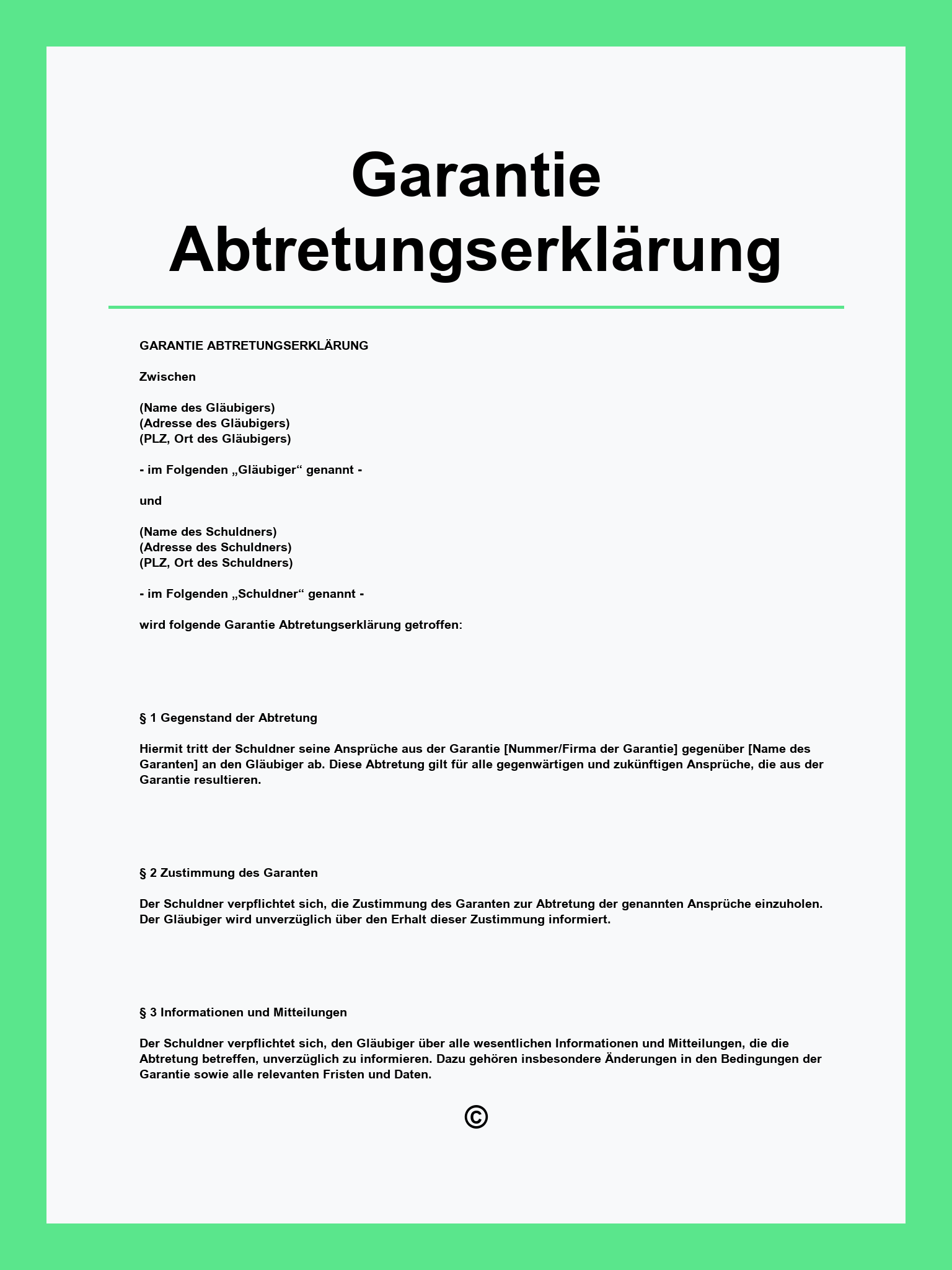 Garantie Abtretungserklärung