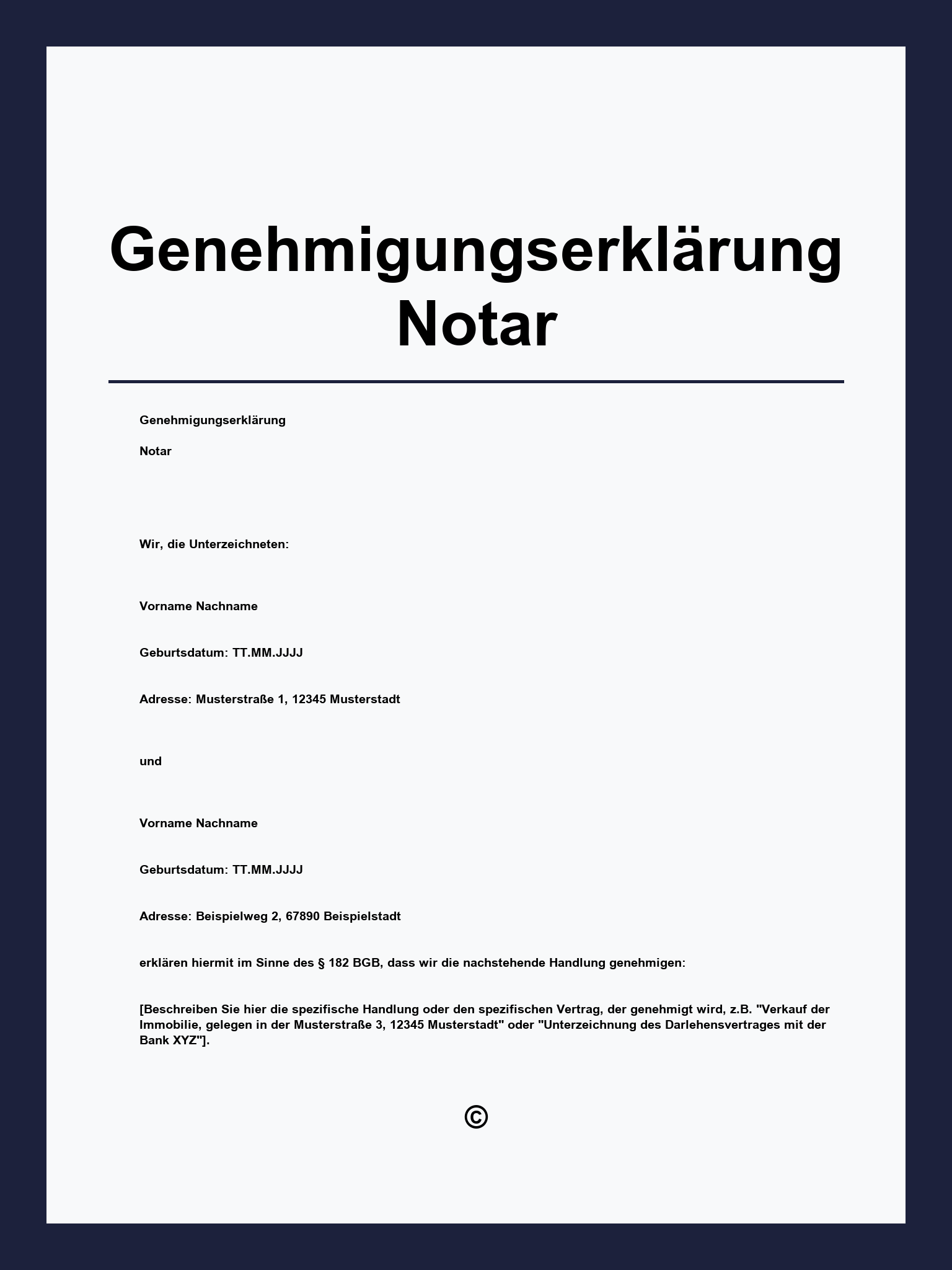 Genehmigungserklärung Notar Muster
