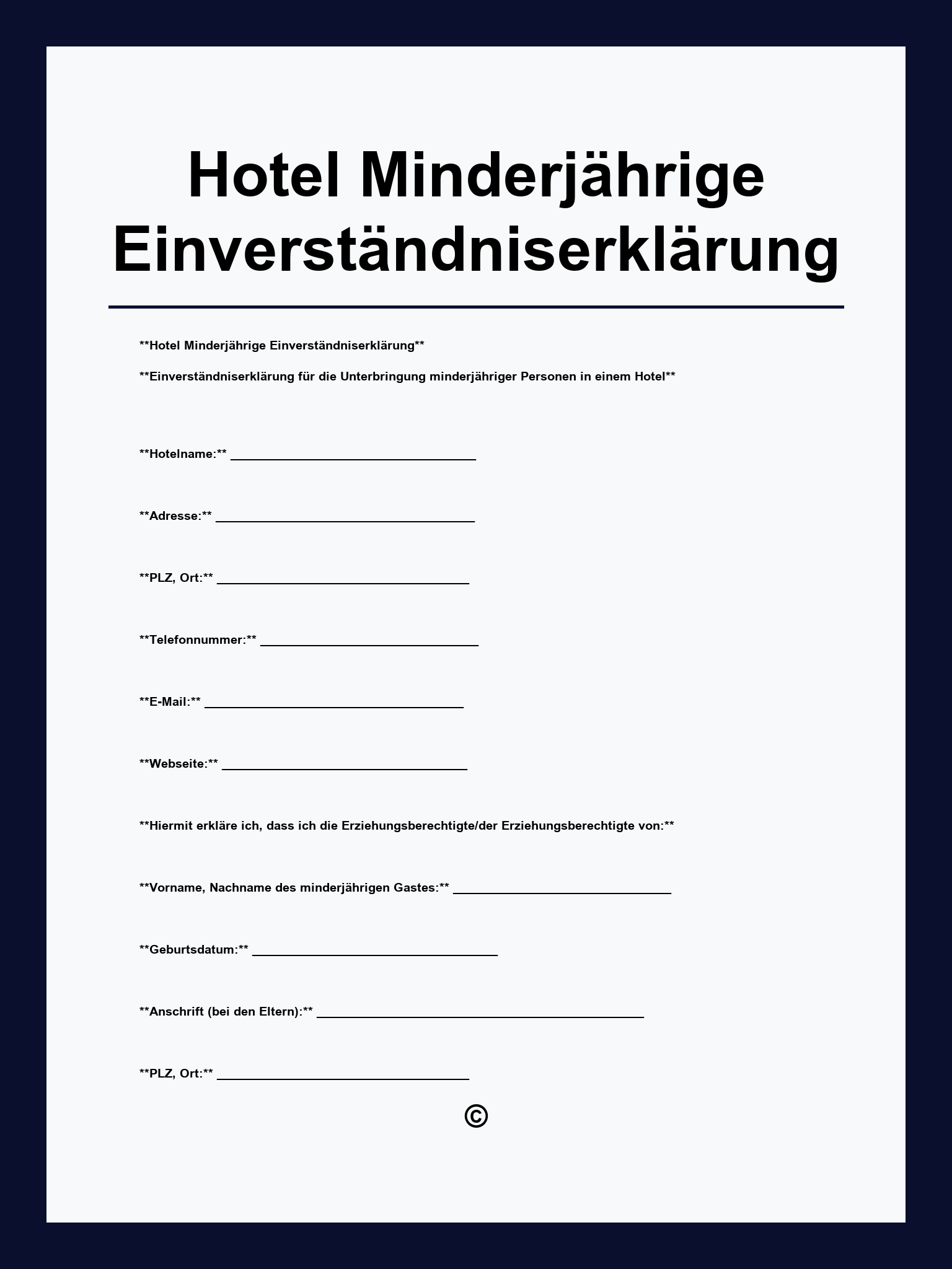 Hotel Minderjährige Einverständniserklärung