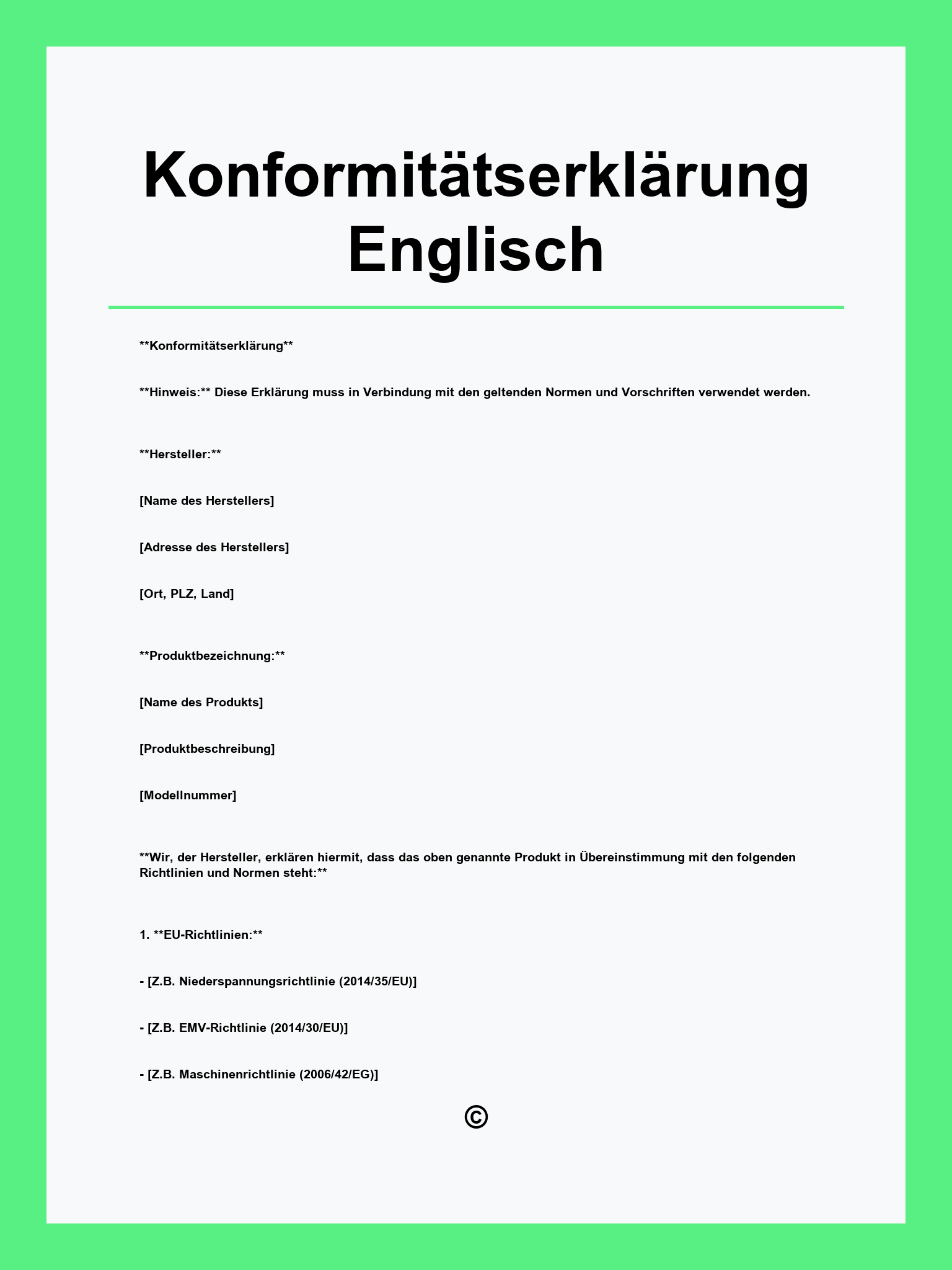 Konformitätserklärung Englisch Vorlage