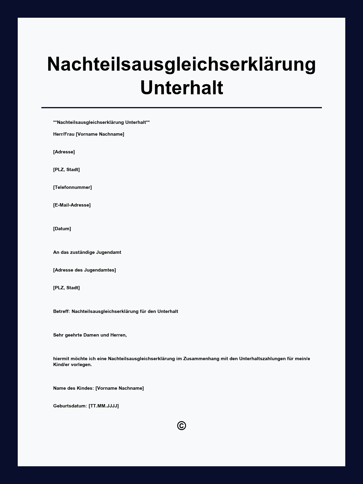 Nachteilsausgleichserklärung Unterhalt Muster