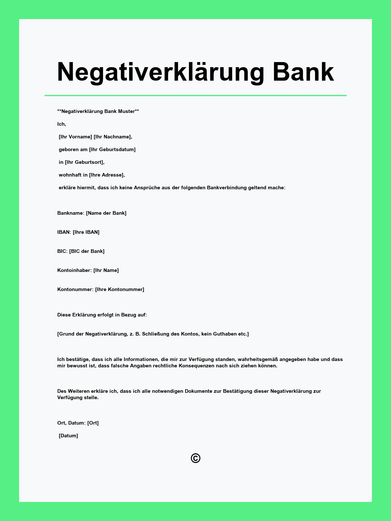 Negativerklärung Bank Muster