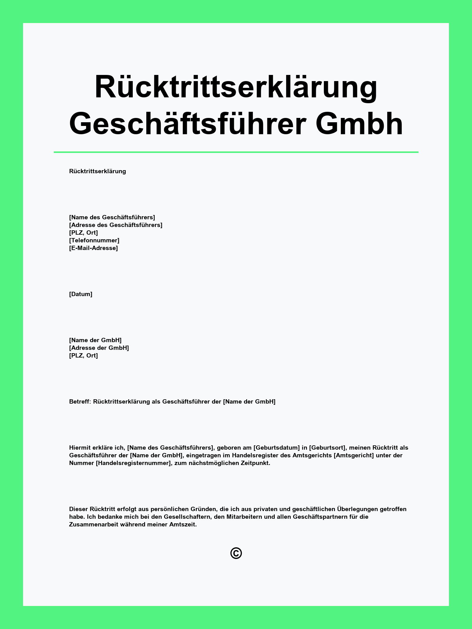 Rücktrittserklärung Geschäftsführer Gmbh Muster