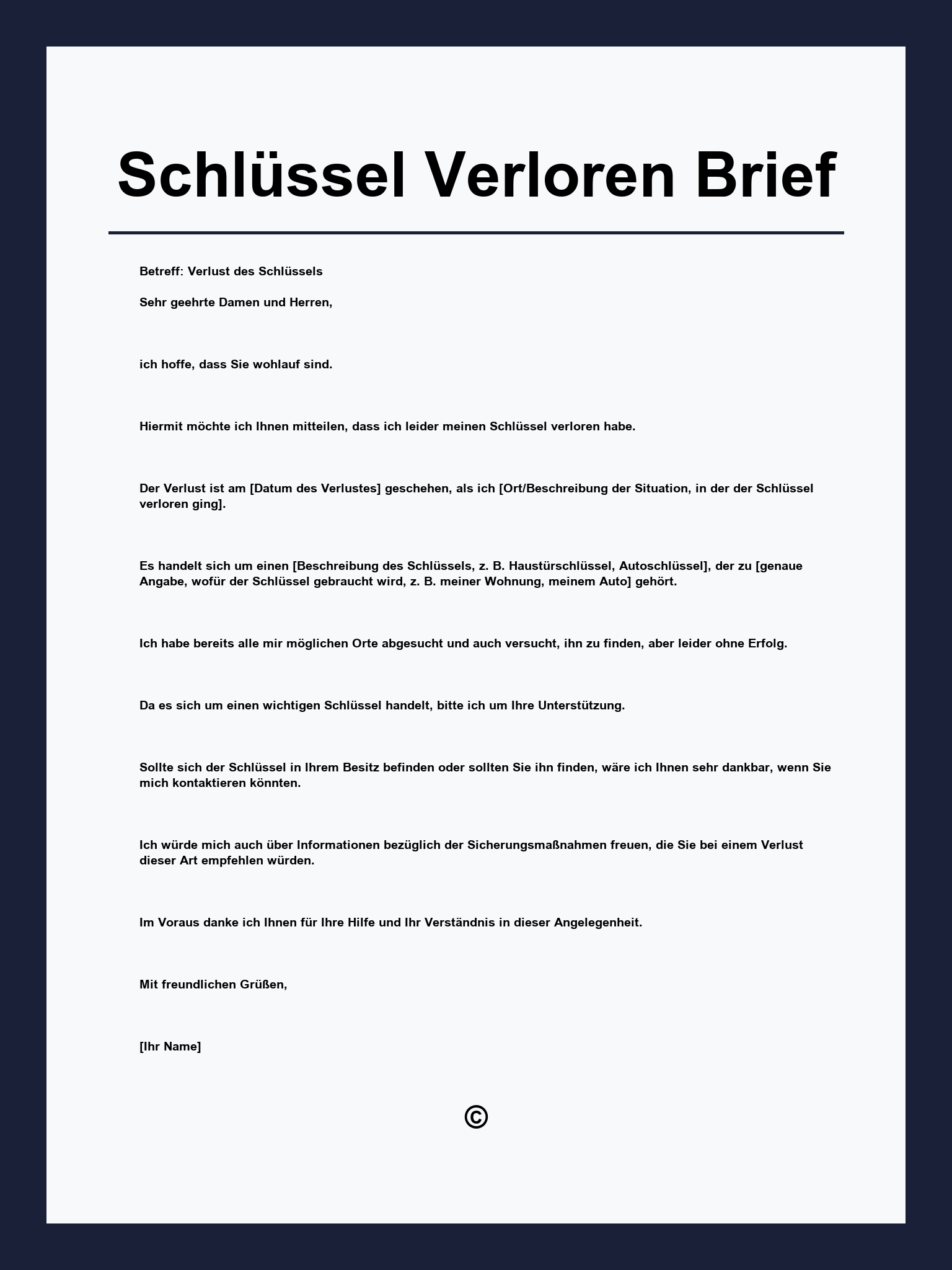 Schlüssel Verloren Musterbrief