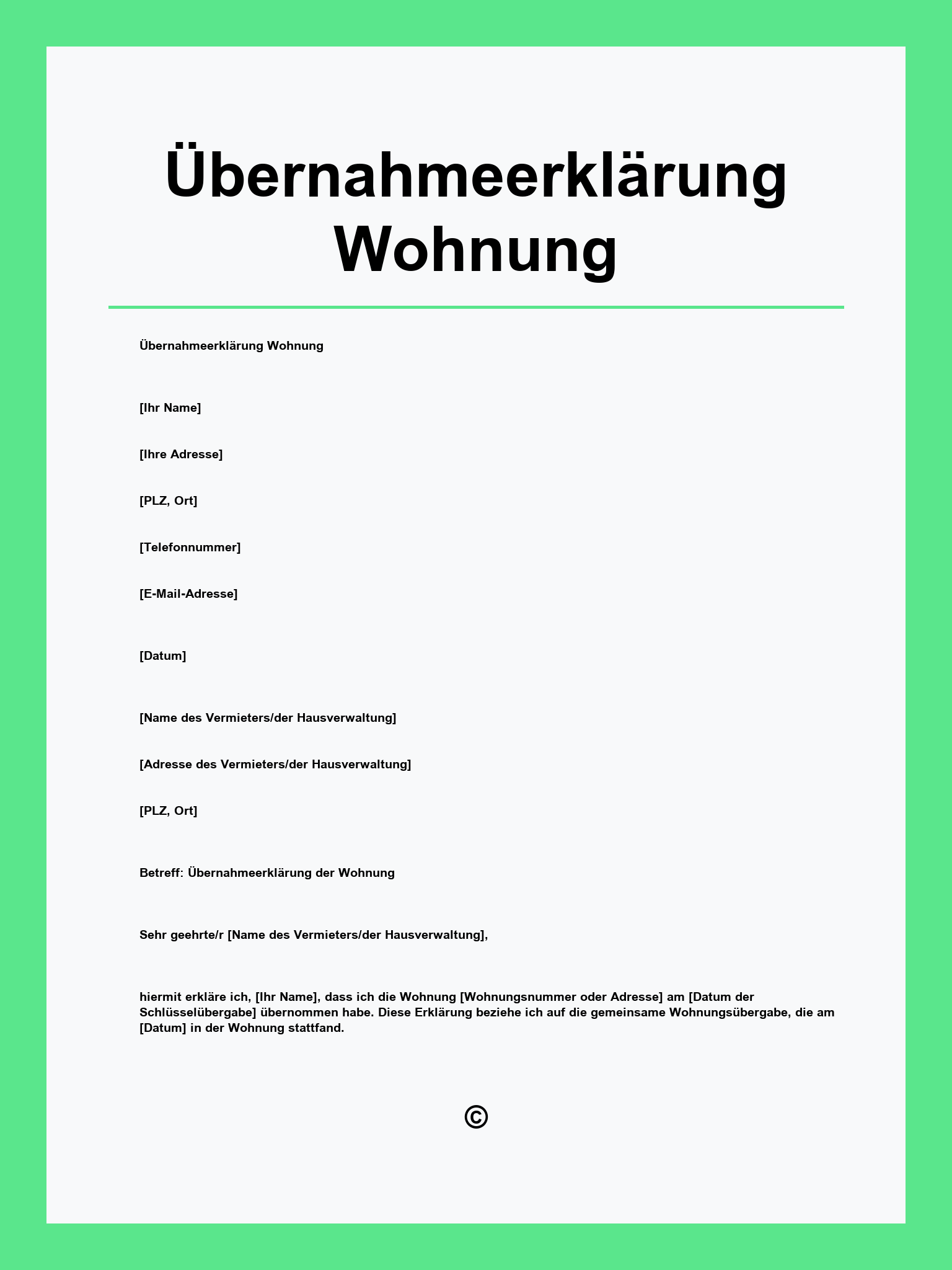 Übernahmeerklärung Wohnung
