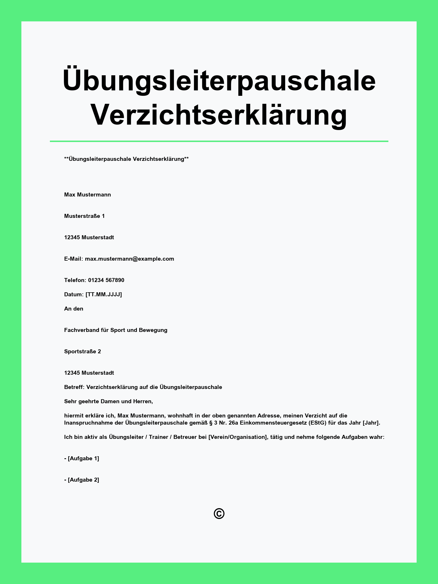 Übungsleiterpauschale Verzichtserklärung