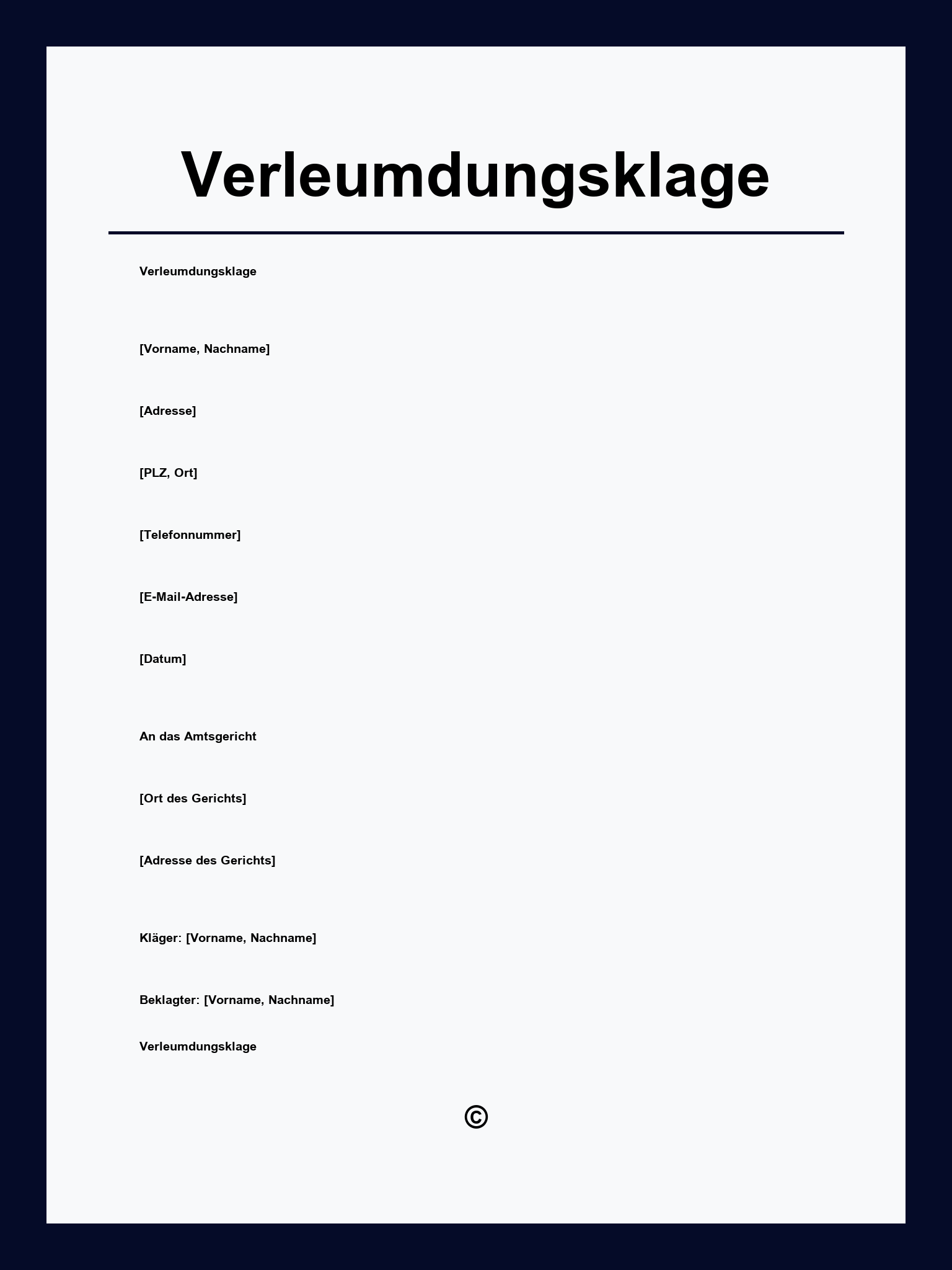 Verleumdungsklage Muster