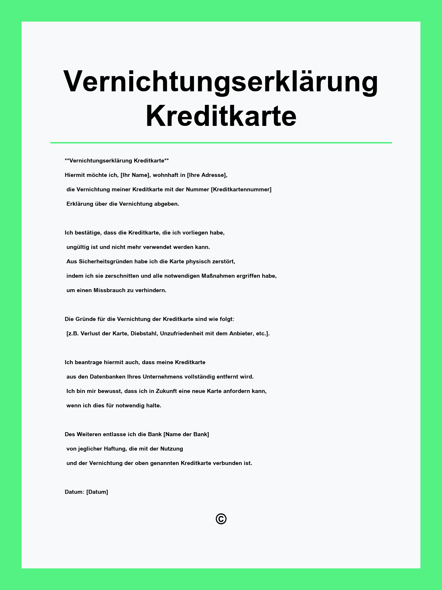 Vernichtungserklärung Kreditkarte