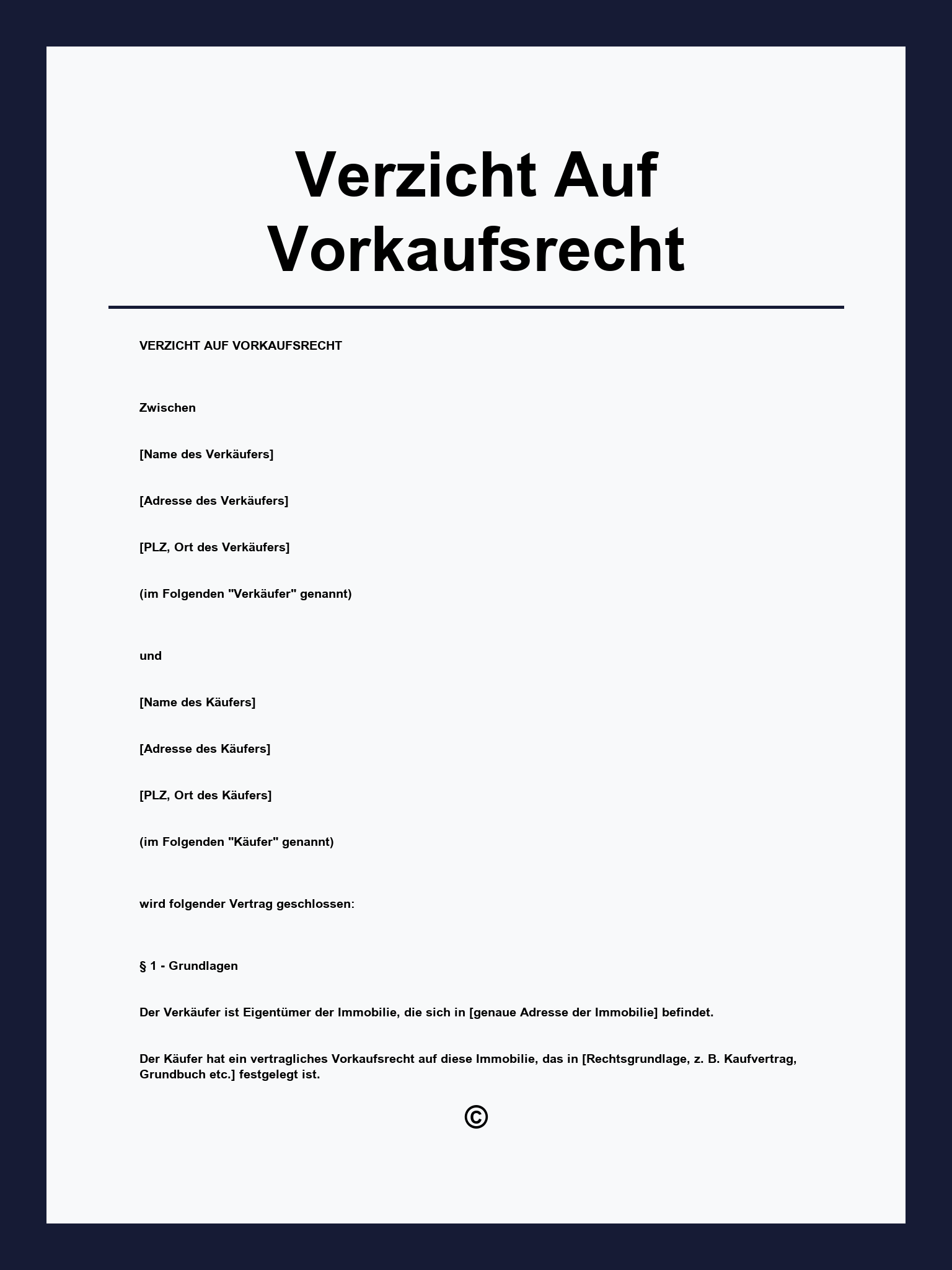 Verzicht Auf Vorkaufsrecht Muster