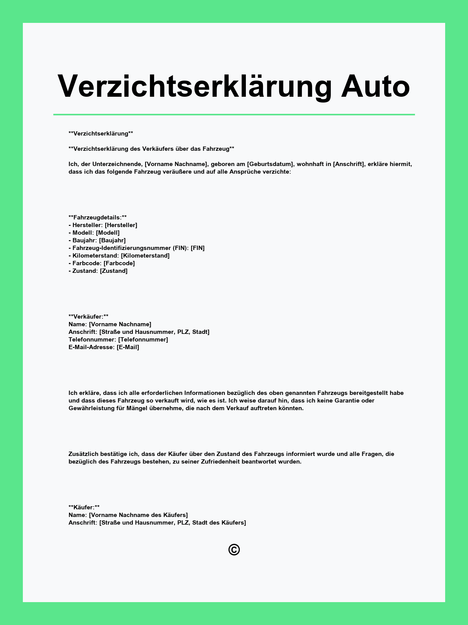 Verzichtserklärung Auto