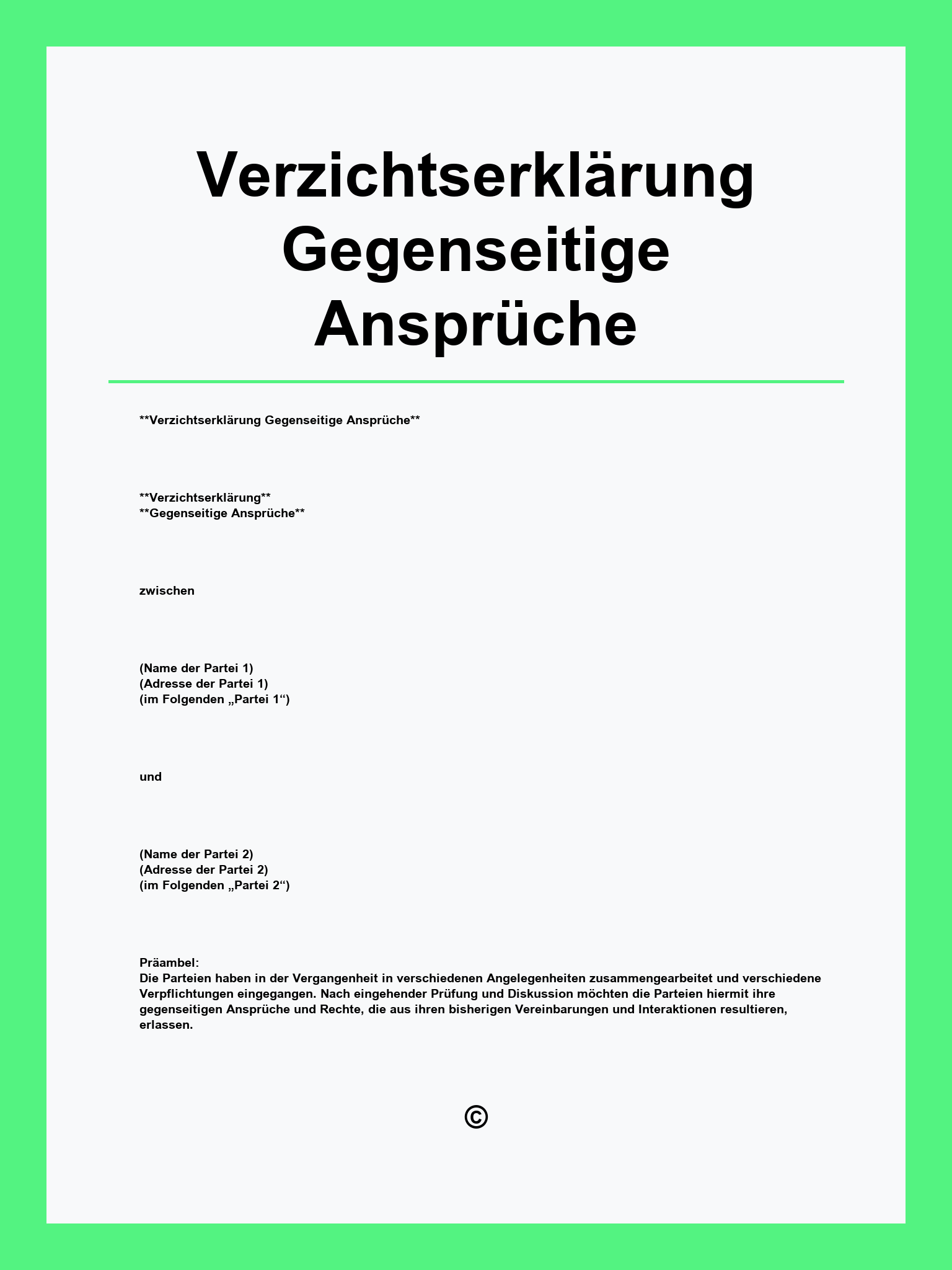 Verzichtserklärung Gegenseitige Ansprüche Muster