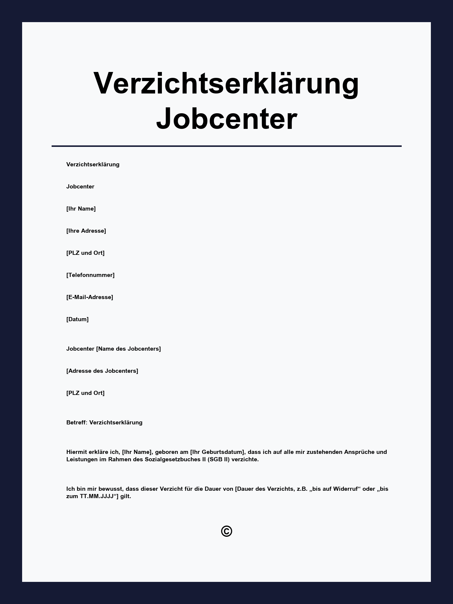 Verzichtserklärung Jobcenter Vordruck
