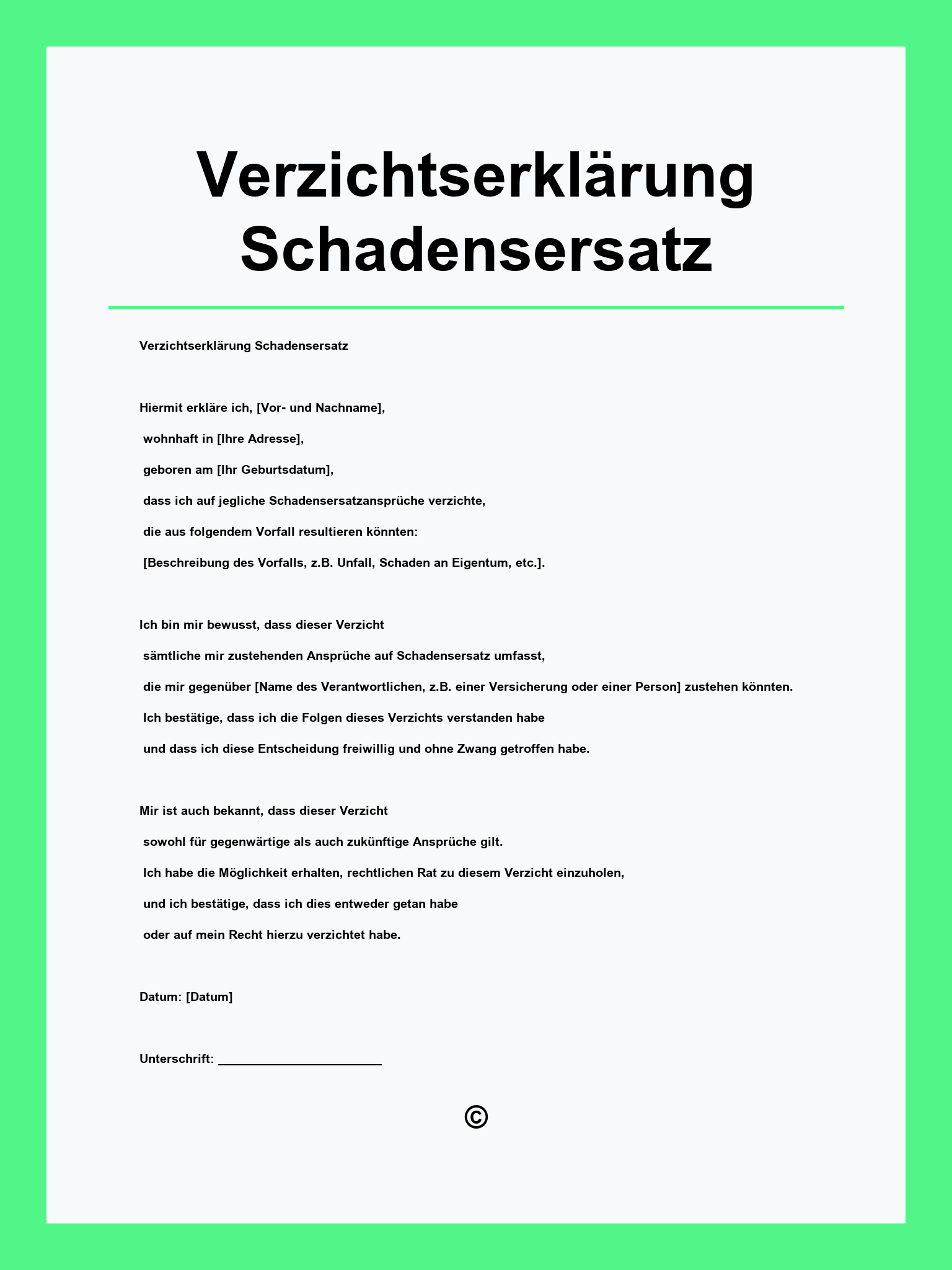 Verzichtserklärung Schadensersatz Vorlage