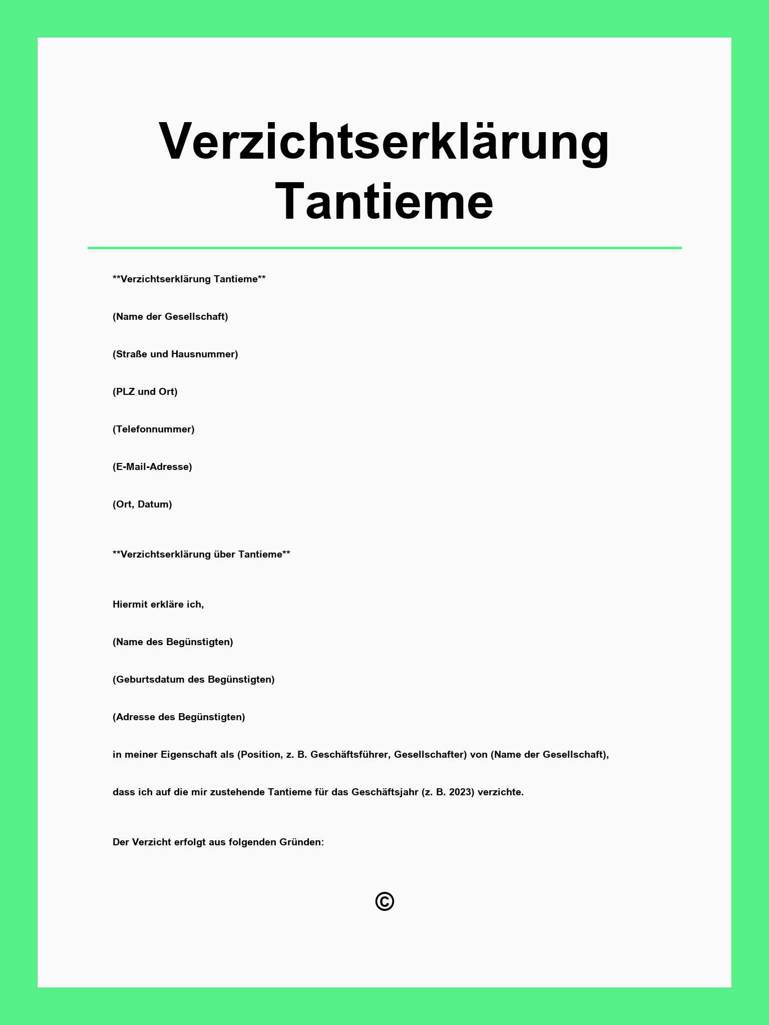 Verzichtserklärung Tantieme Muster