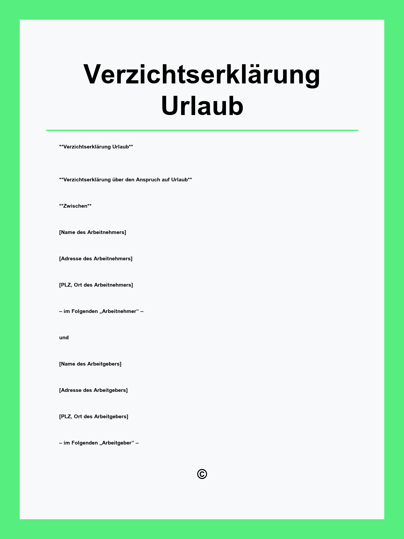 Verzichtserklärung Urlaub Muster
