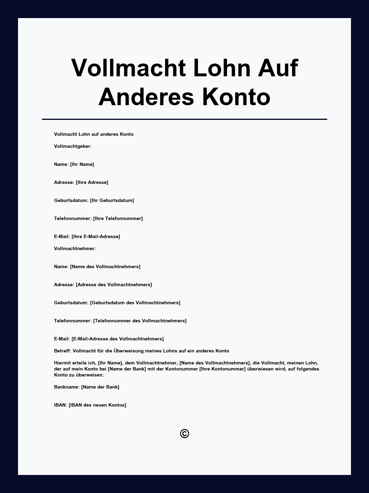Vollmacht Lohn Auf Anderes Konto Muster